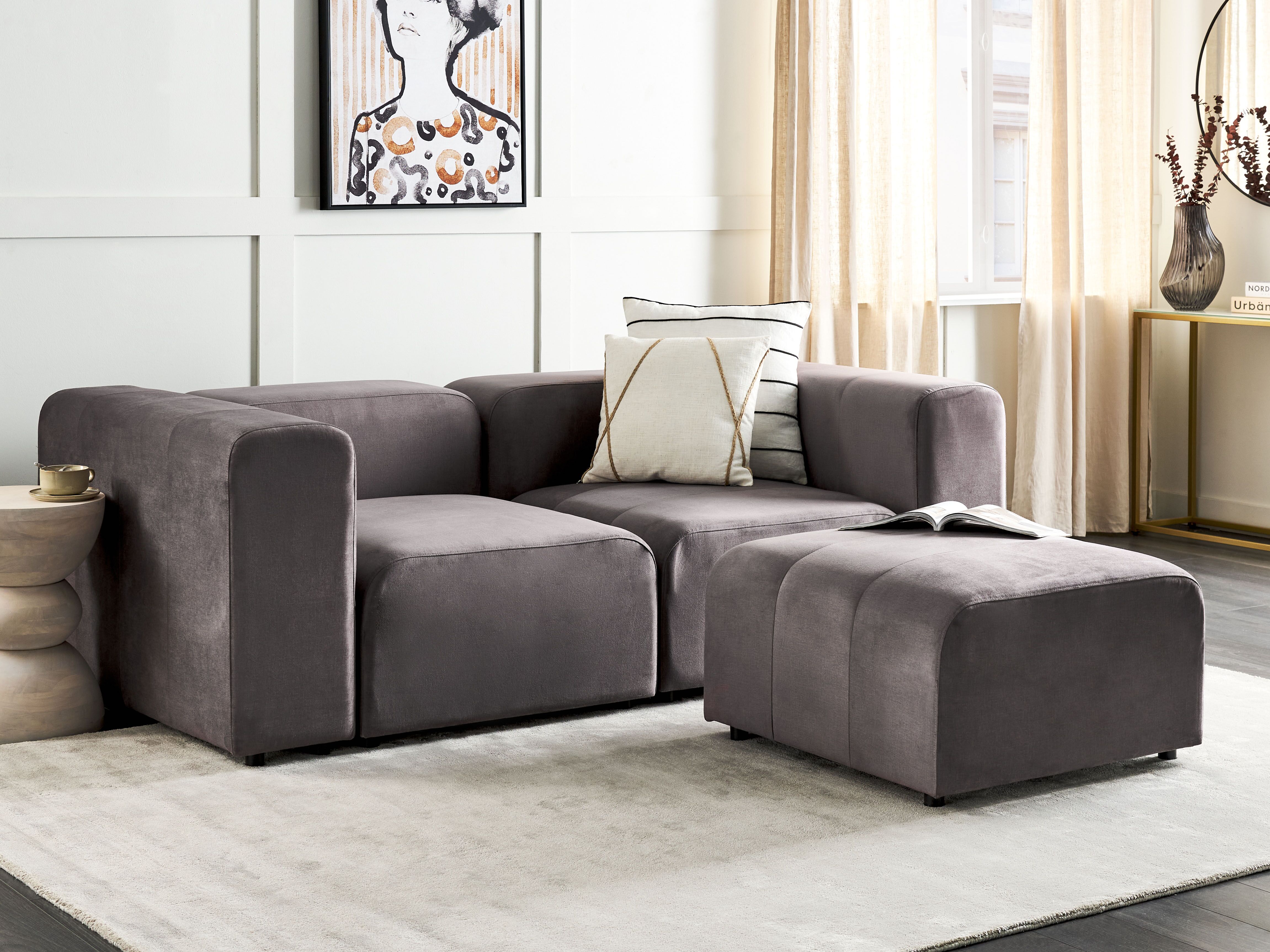 Modular Sofa 2 Seater FALSTERBO Velvet Dark Grey with Ottoman