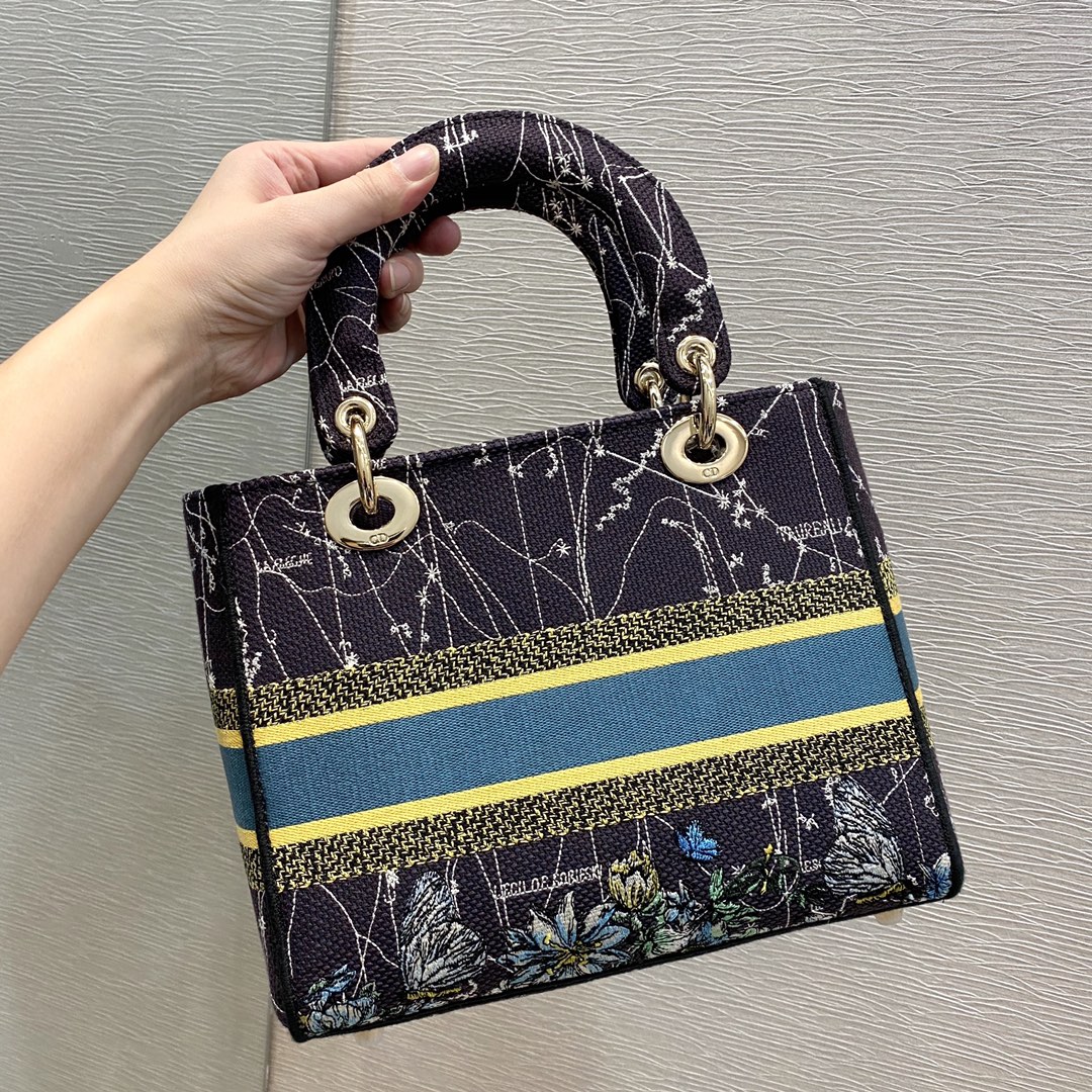 Christian Dior Medium Lady D-Lite Bag Dior Constellation Embroidery, Blue, For Women Women’s Handbags, Crossbody Bags, 24cm CD M0565ORHP_M928