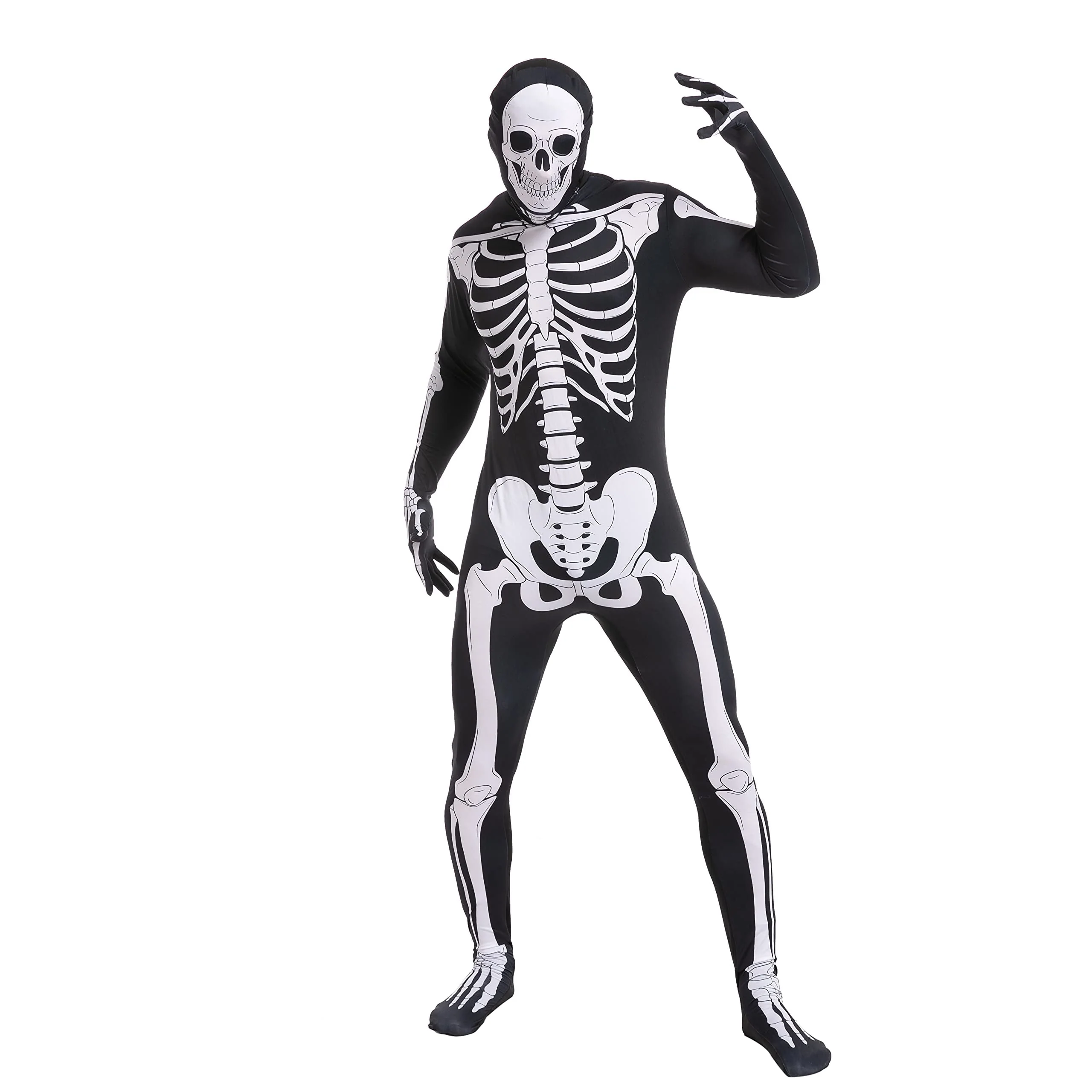 Joyfy Skeleton Costume for Adults, Skeleton Bone Bodysuit Halloween Costumes for Men with Skeleton Hood Mask, Halloween Party Fancy Dress-up - Image 3 Joyfy Skeleton Costume for Adults, Skeleton Bone Bodysuit Halloween Costumes for Men with Skeleton Hood Mask, Halloween Party Fancy Dress-up - Image 3