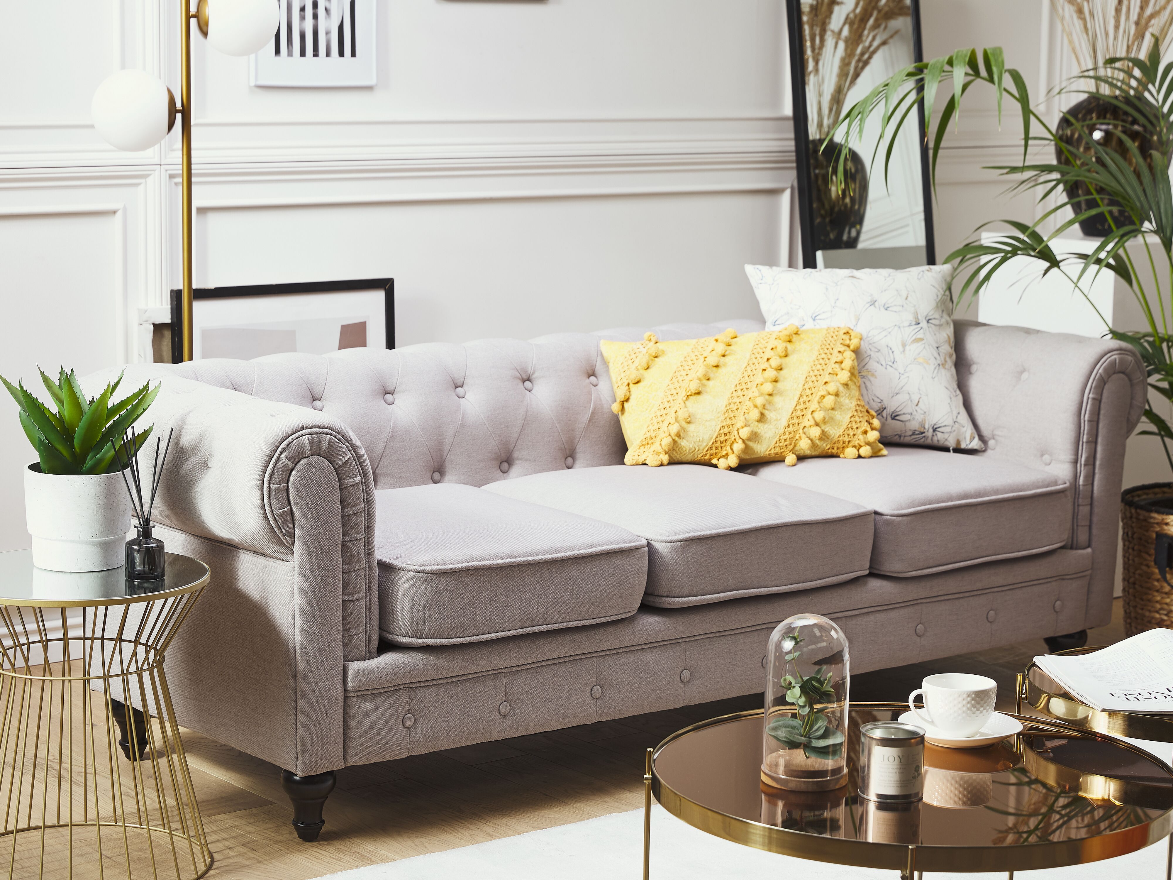 Sofa 3 Seater CHESTERFIELD Fabric Light Grey