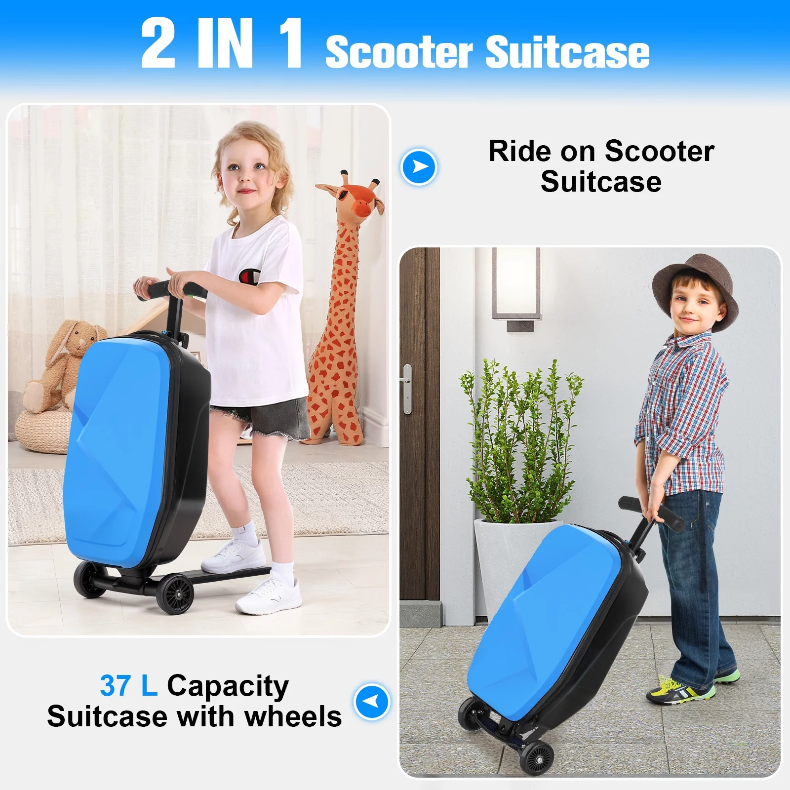 Advwin Scooter Luggage for Kids & Adults, Hardside Ride on Suitcase for Kids Ages 4-15 Multifunctional Lightweight Foldable Carry on Luggage with Wheels Ride on for Children Teenagers, Pink - Image 59