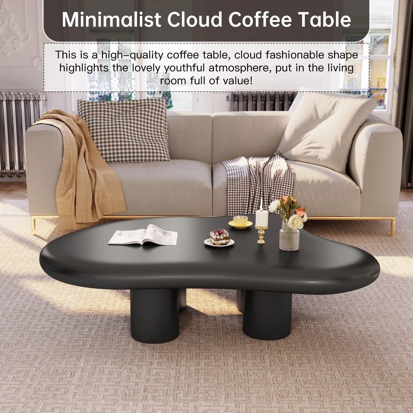 Guyii Cream White Coffee Table with 4 Legs, Irregular Side Table, Modern Wood Tea Table for Living Room, Apartment, Office - Image 14