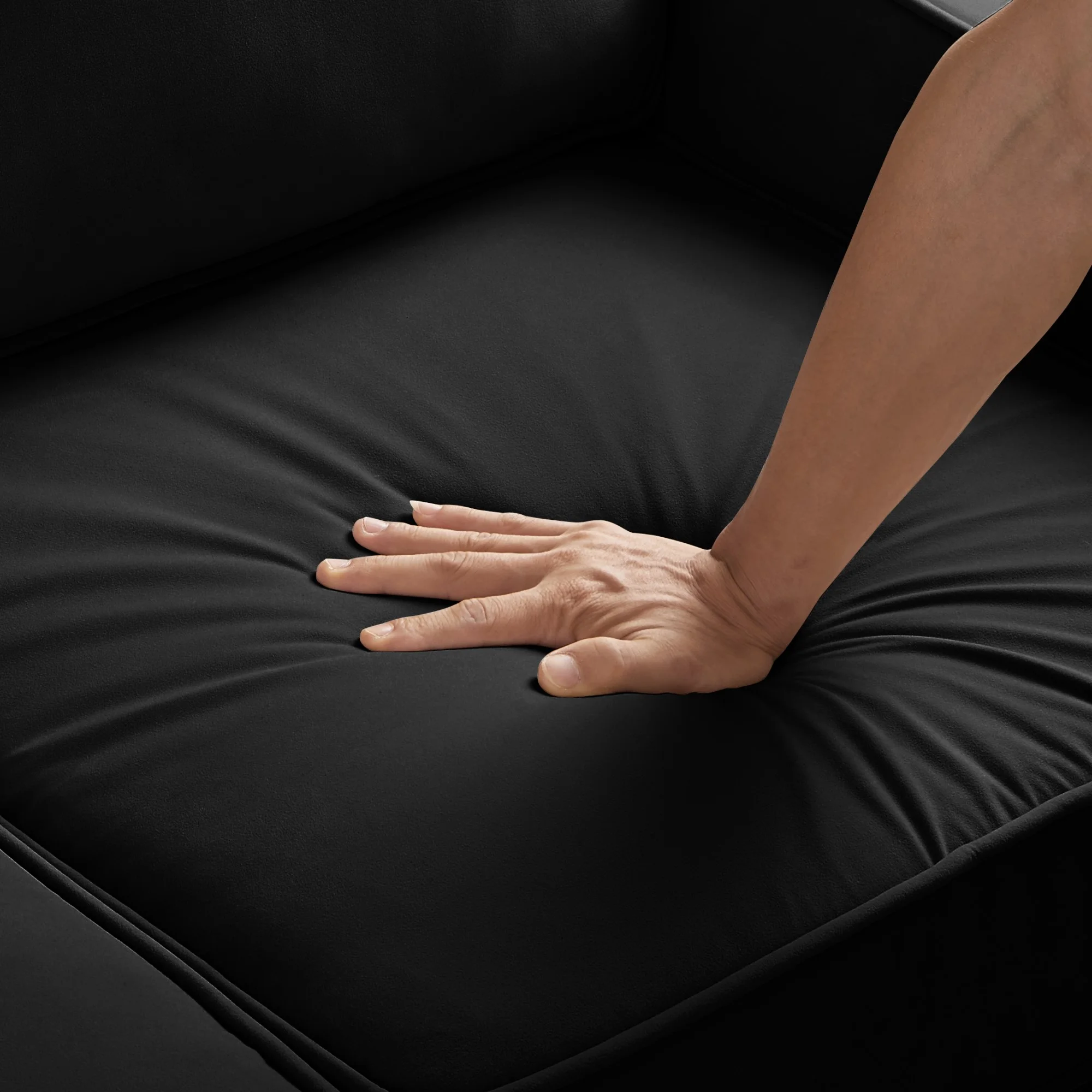 Living Room Sofas Modern 3 Person seat Sofa Couch with Scooped Armrest/Wood legs,Upholstered Velvet 3-seat Sofa with Removable Cushions for Livingroom Bedroom,Black,Comfortable Sofas - Image 10