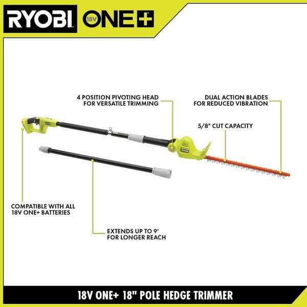 RYOBI ONE+ 18V Cordless Battery Pole Hedge Trimmer 18in - Image 5 RYOBI ONE+ 18V Cordless Battery Pole Hedge Trimmer 18in - Image 5