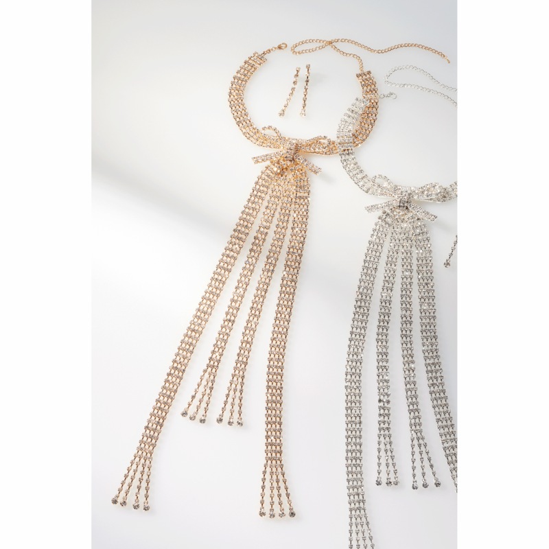 Crystal Bow Necklace & Earring Set - MIDNIGHT VELVET CATALOG