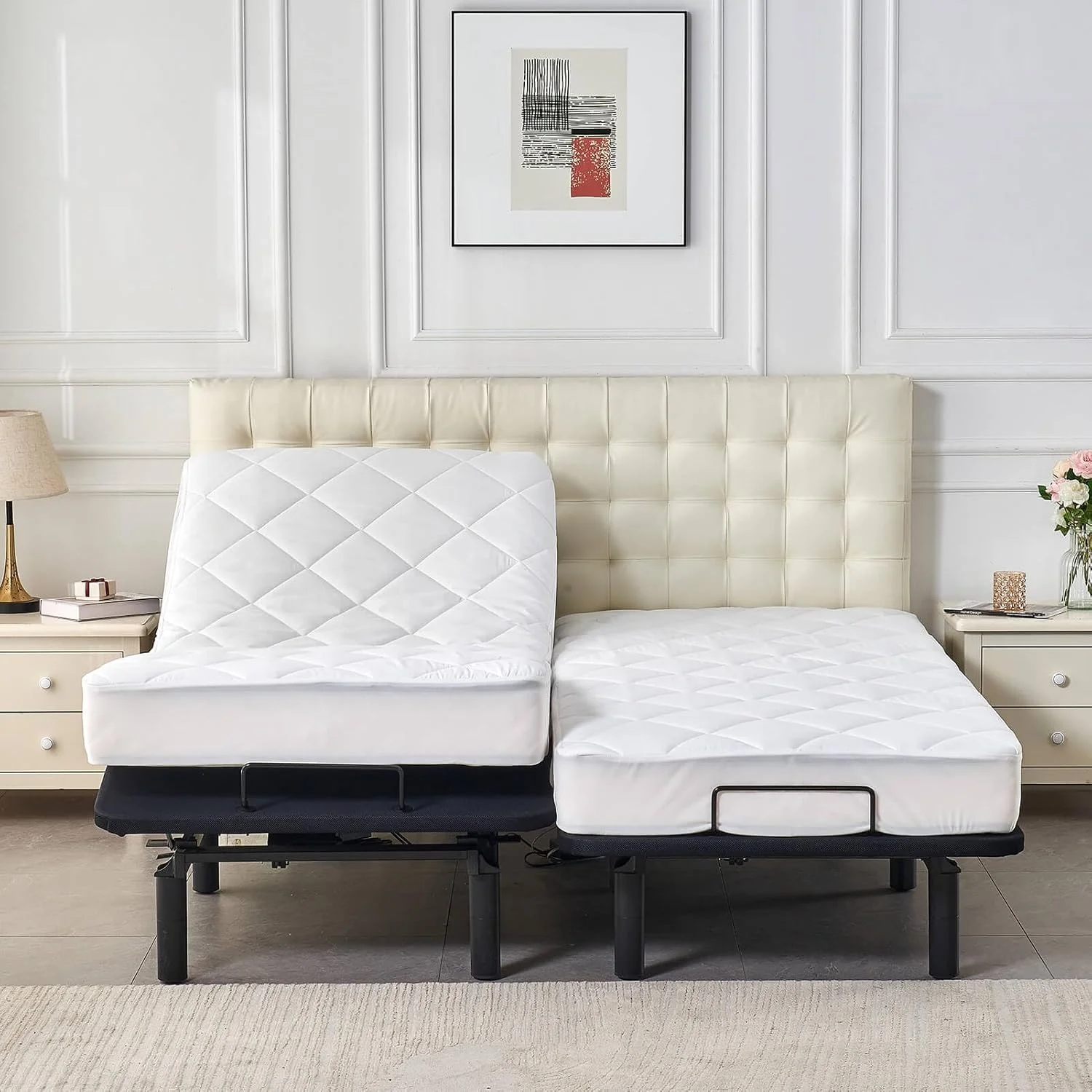 Split King Mattress Topper for Adjustable Bed Fluffy Matress Cover Quilted Fitted Mattress Pad with Elastic Pocket