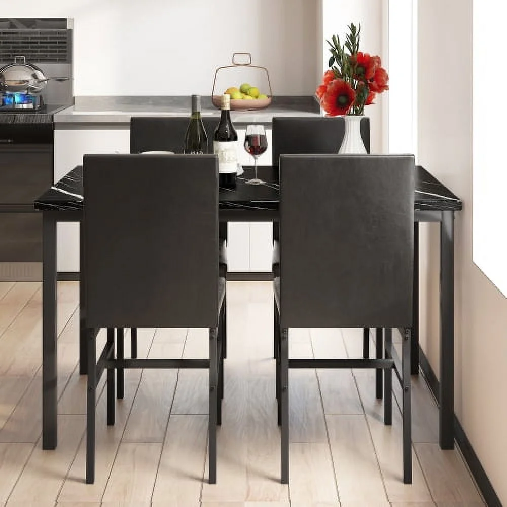 5 Piece Dining Set, Modern Dining Table and Chairs Set for 4, Counter Height Bar Table Set, Modern Pub Table with 4 Velvet Fabric Cushioned Stools, Faux Marble Dining Table & Stools Set, D9297 - Image 64