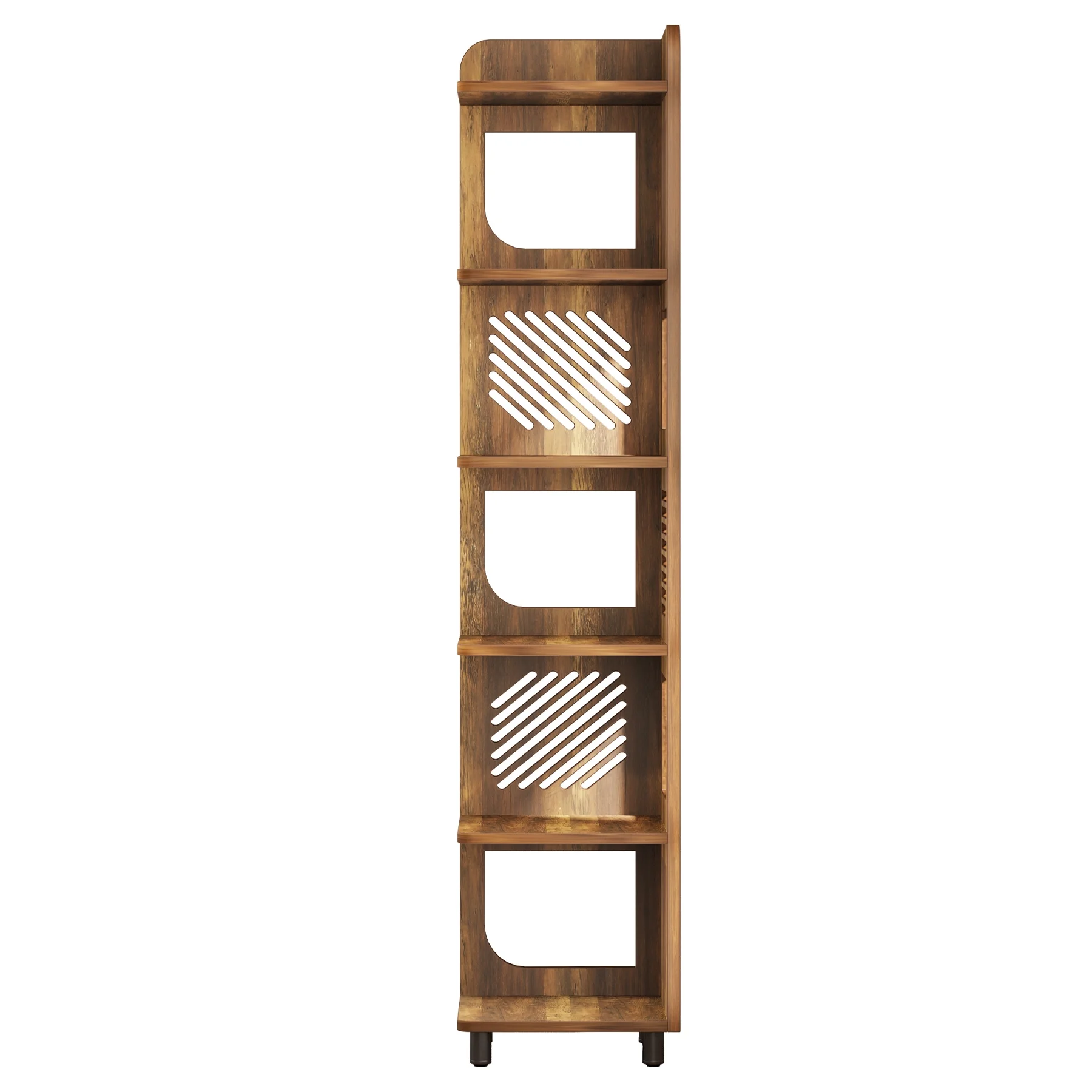 Fnova 71" 6-Tier Tall Corner Bookshelf, Rustic Wooden Narrow Corner Bookcase with Artistic Square Rack, Freestanding Display Storage Shelf for Space-Saving Home Organizing - Image 30