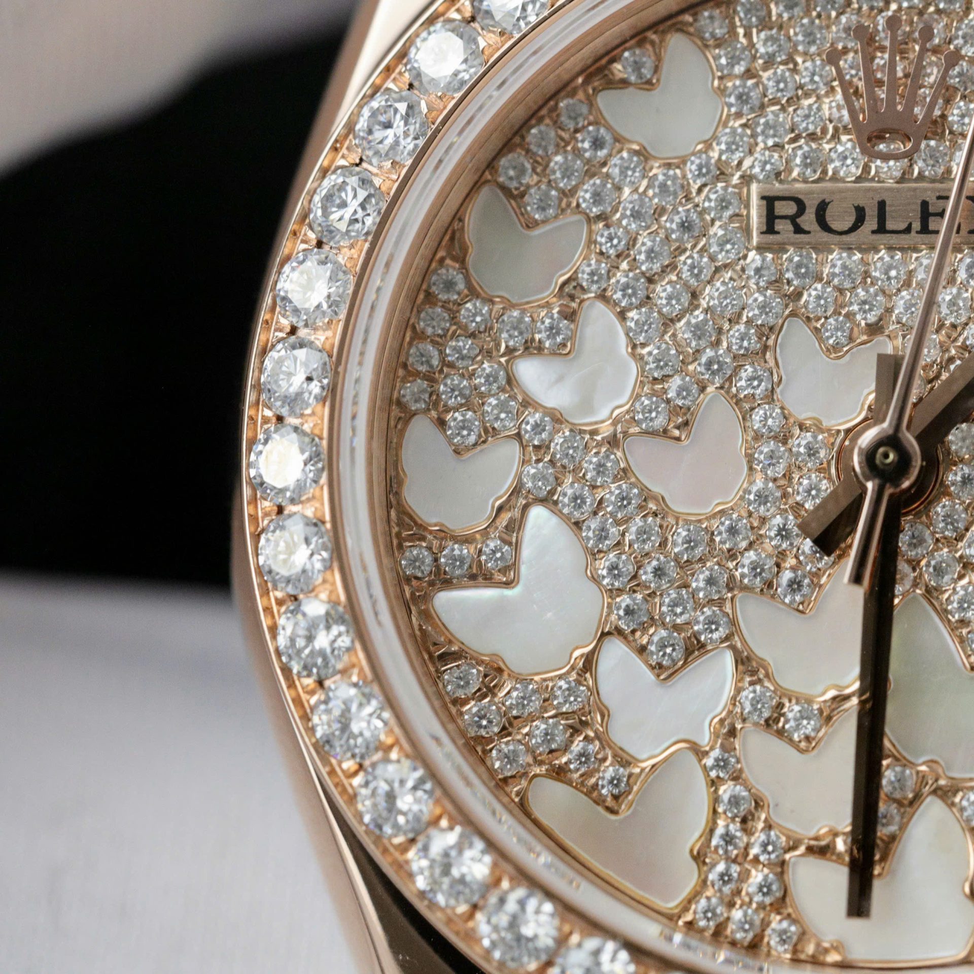 Rolex DateJust Butterfly Dial Copies Watches Rose Gold Wrapped 18K + Diamonds Moissanite 31mm - Top club