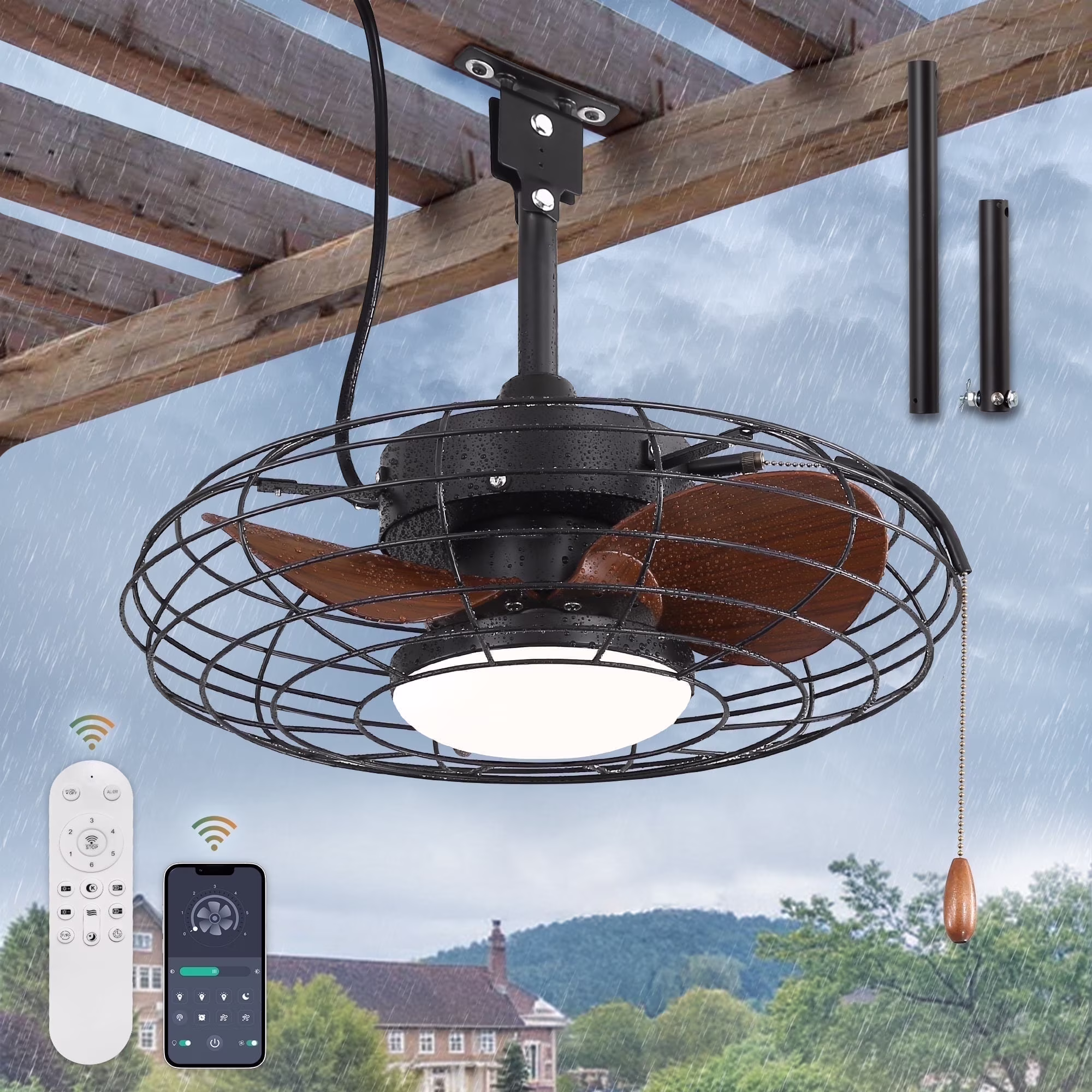 Zardon 20" Outdoor Ceiling Fan with Light and Remote, 7 Blades Caged Waterproof Gazebo Fan for Patio, Porch, Pergola Canopy, App Control - Image 5