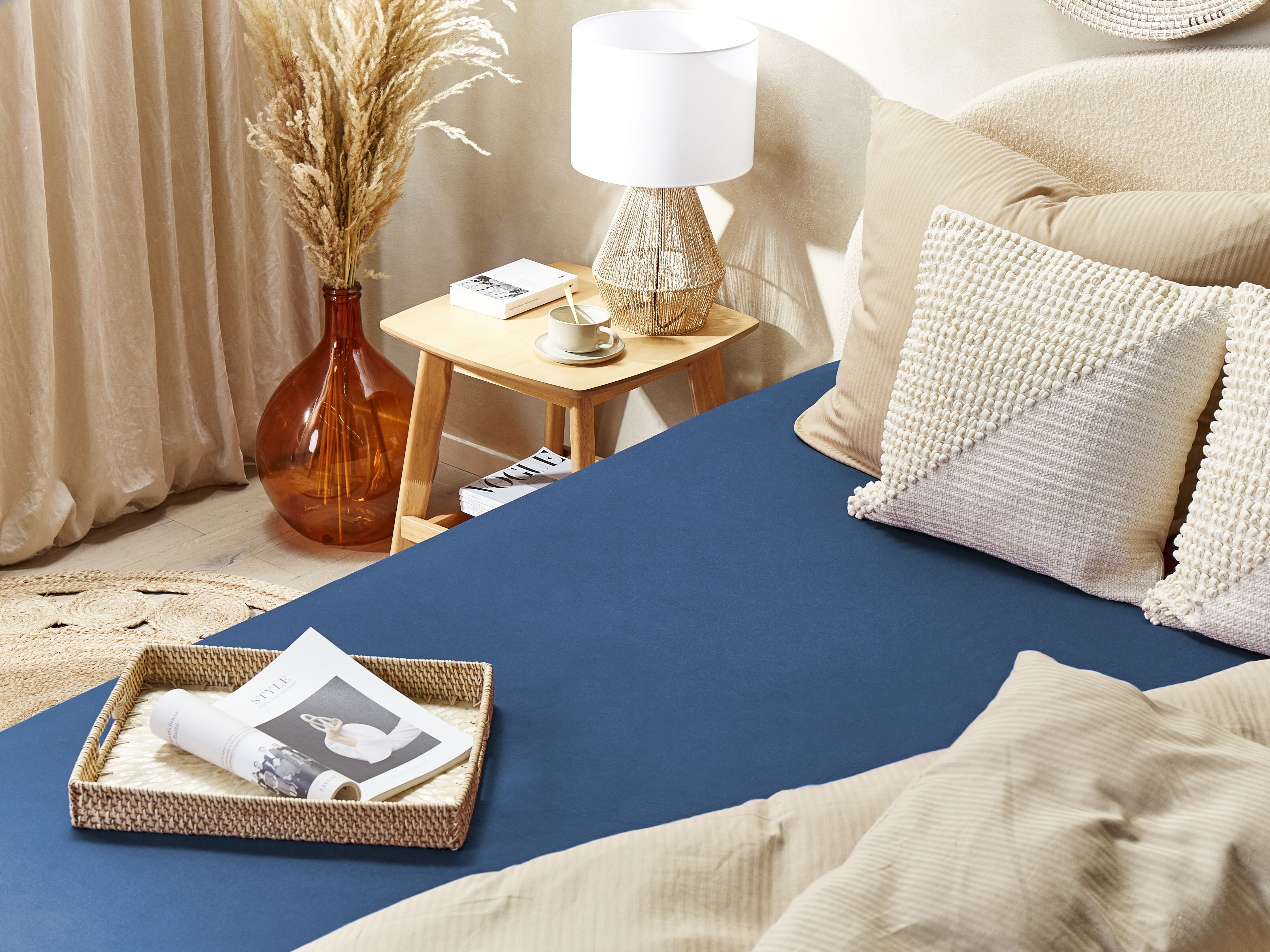 Fitted Sheet JANBU Cotton 200 x 200 cm Navy Blue
