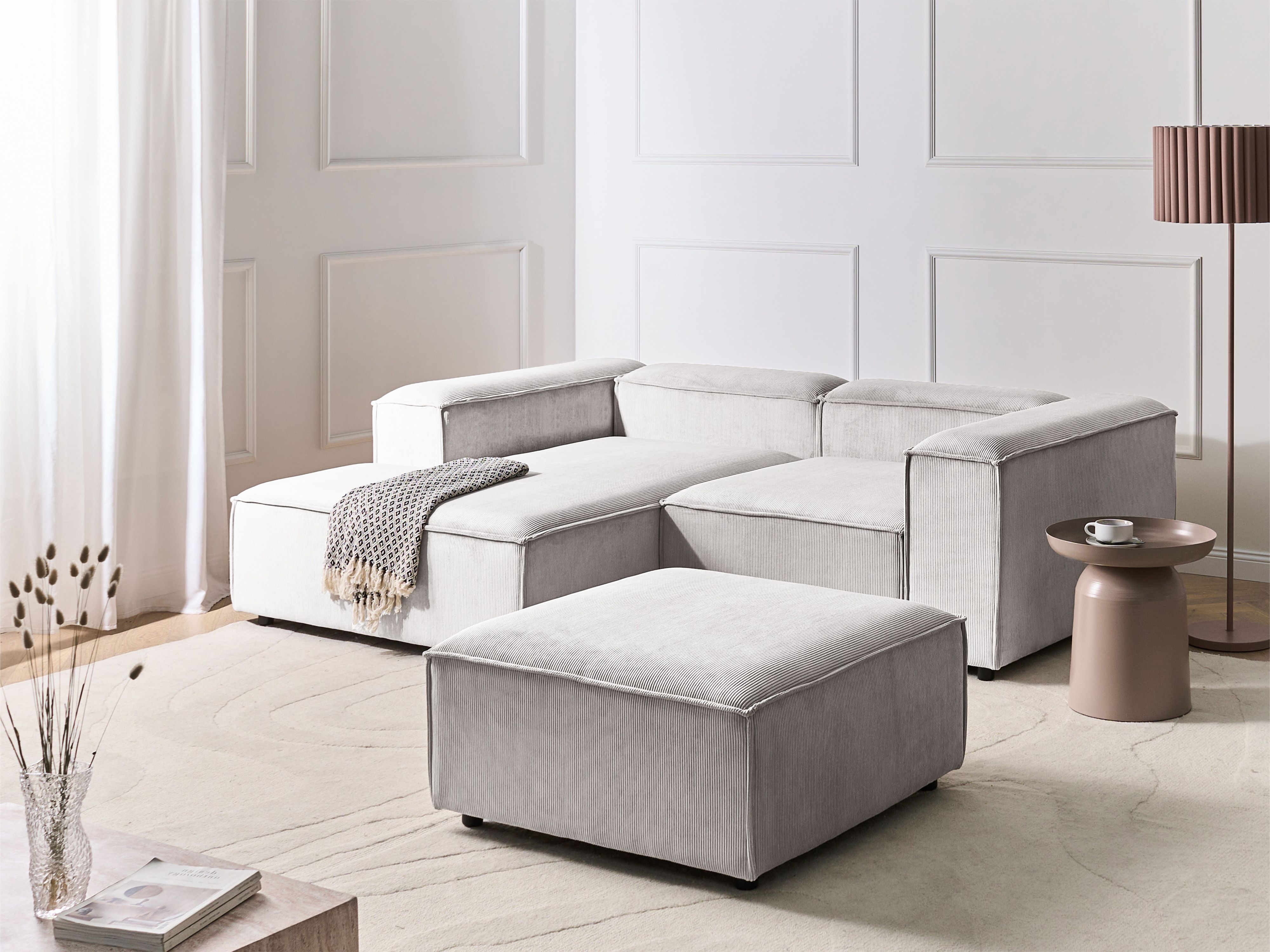 Modular Corner Sofa 3 Seater ARDAL Corduroy Off-White with Ottoman Right Hand