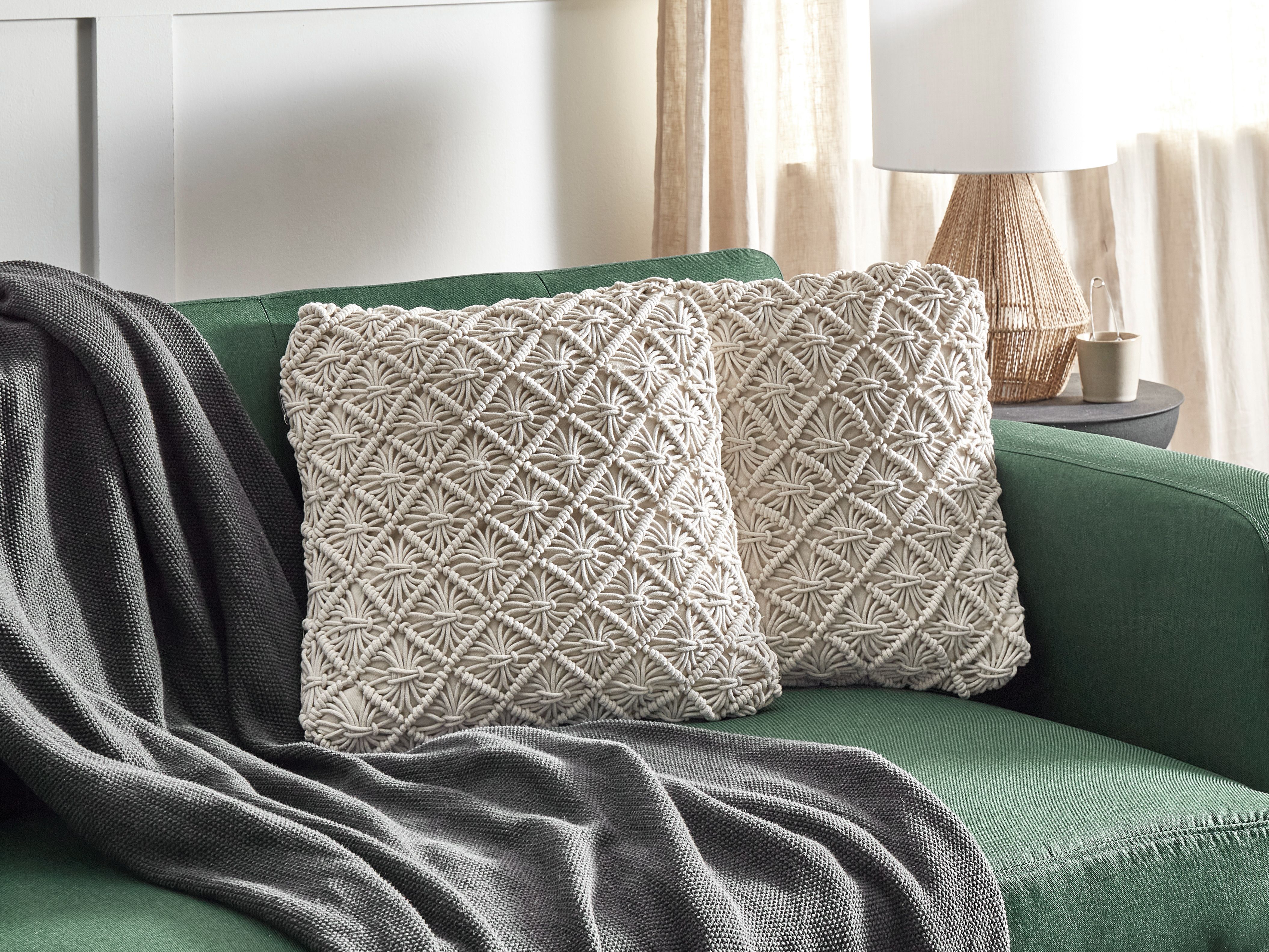 Set of 2 Decorative Cushions KIZKALESI Cotton 45 x 45 cm Light Beige Geometric Pattern