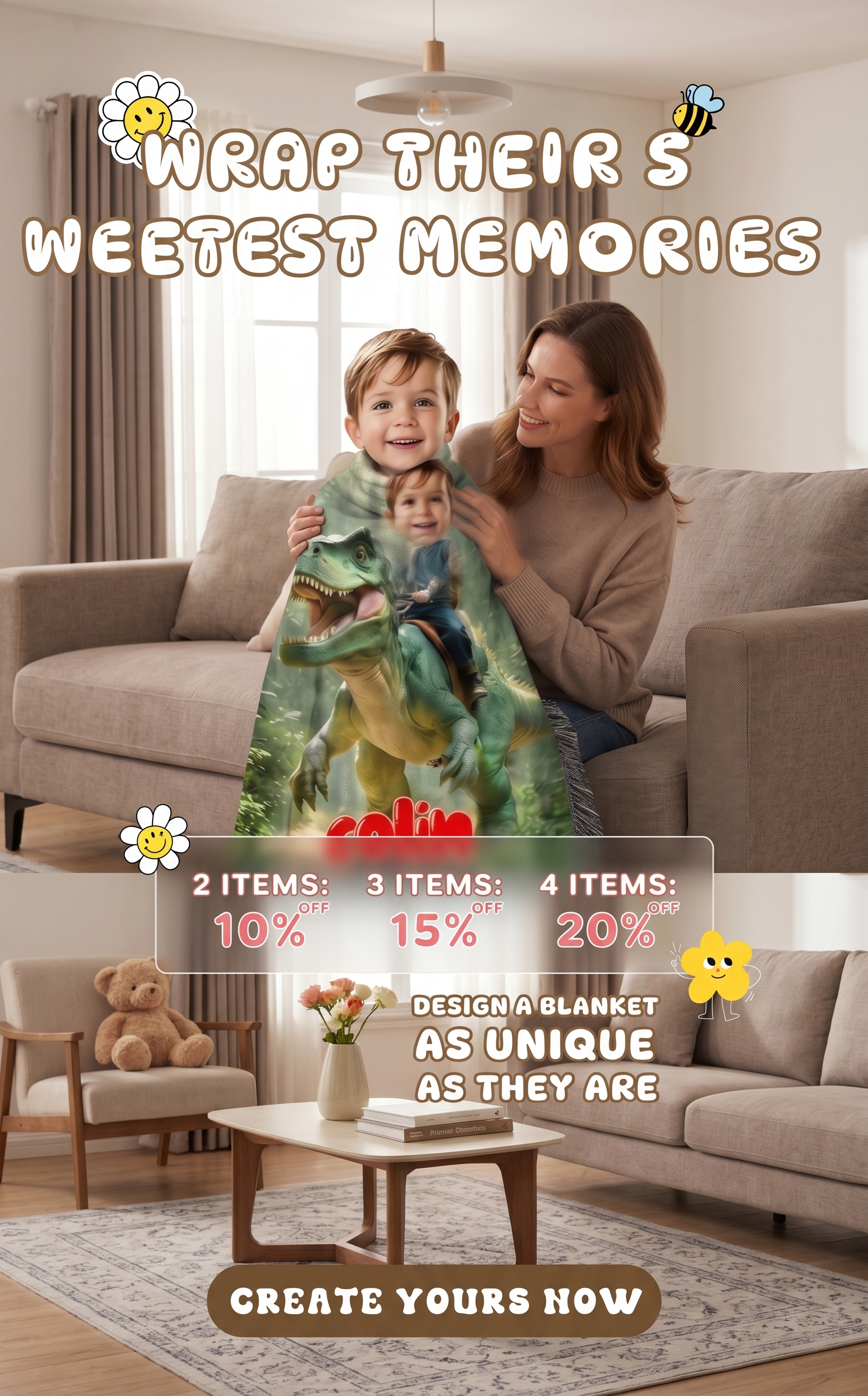 Personalized photo blanket for kids. 