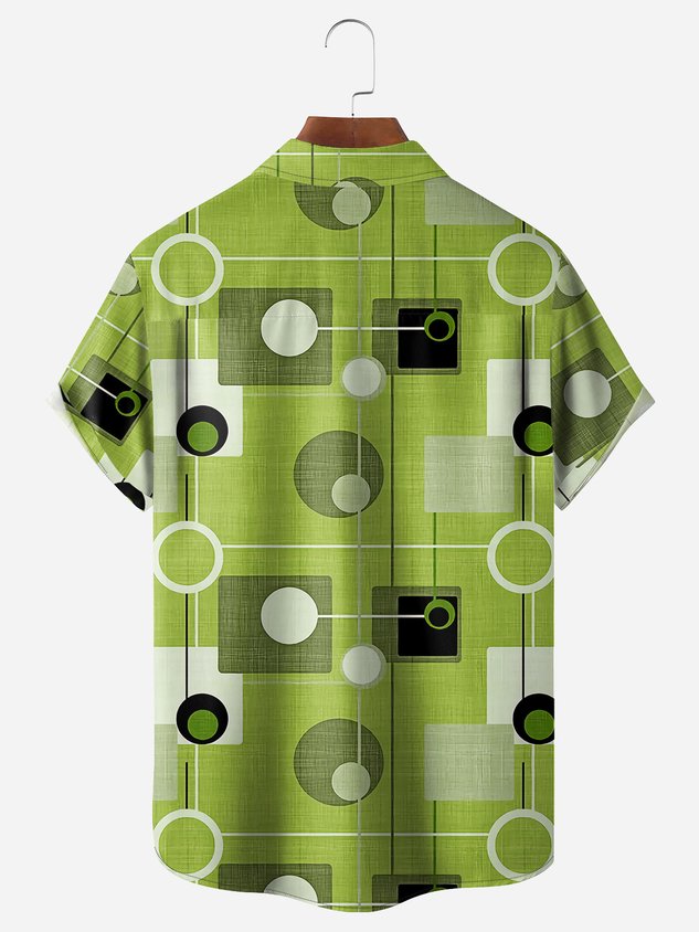 Geometric Line Pattern Chest Pocket Short Sleeve Casual Shirt