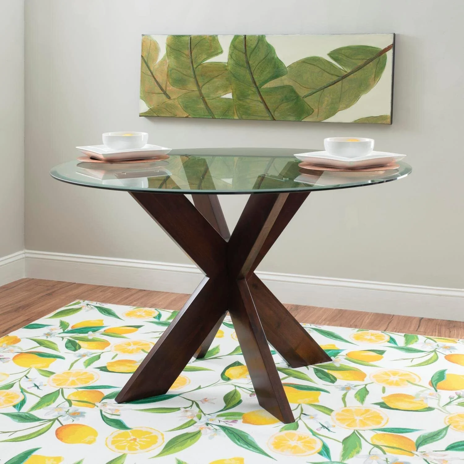 Linon Adler X Base Dining Table With Glass Espresso