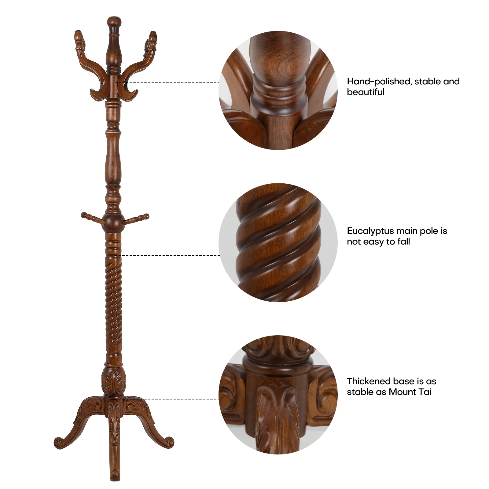 Vintage 79" Coat Tree Stand Heavy Duty Freestanding Clothes Hat Coat Rack Stand with 8 Hooks - Image 4