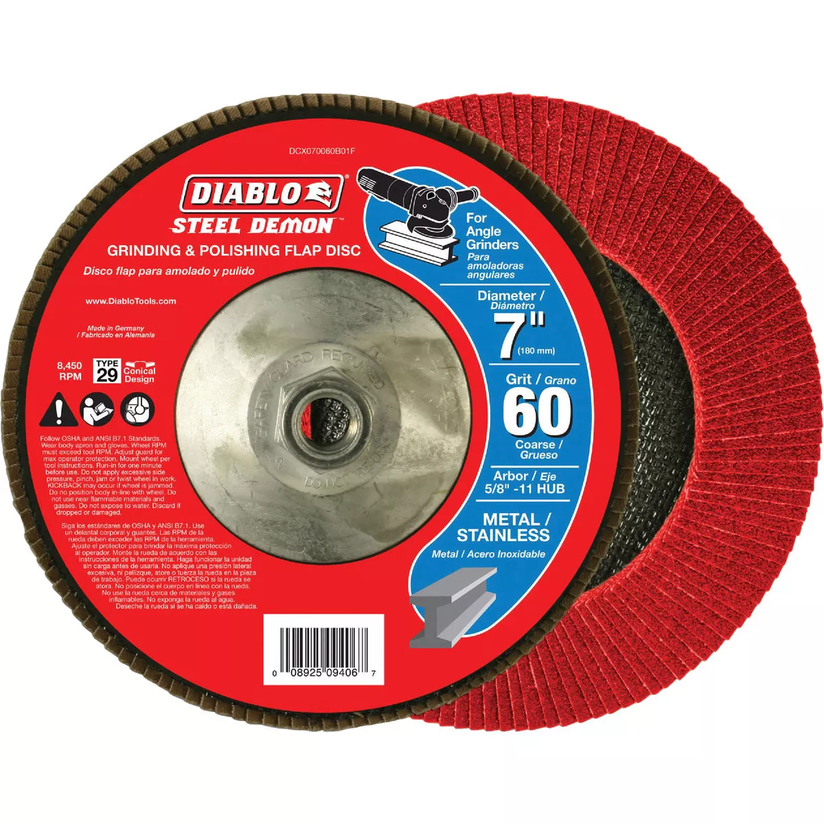 Diablo 7 In. x 5/8 In.-11 60-Grit Type 29 Steel Demon Angle Grinder Flap Disc with Hub