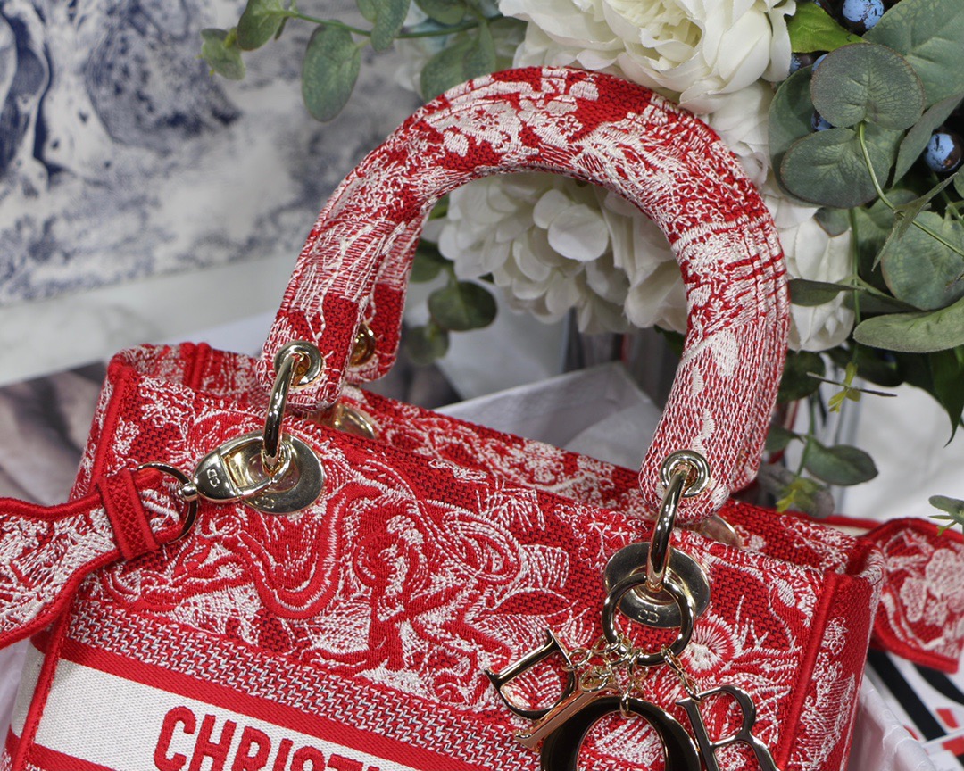 Christian Dior Medium Lady D-Lite Bag Red, For Women, Women’s Handbags 24cm/9.5in CD1:1High-quality replica
