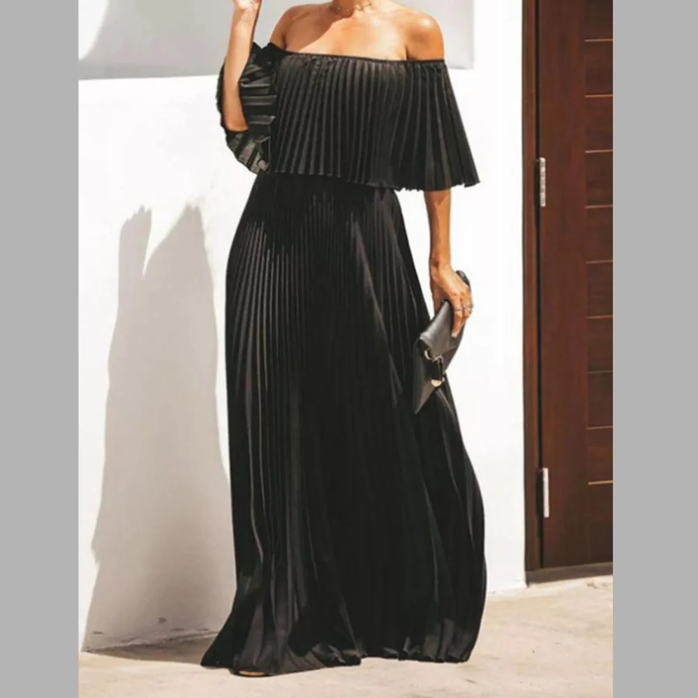 Full Size Off-Shoulder Pleated Maxi Dress Plus Size - ZKZOOK