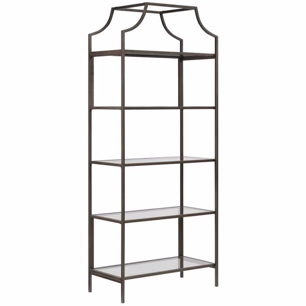 Pemberly Row 5-Shelf Modern Metal Bookcase in Gold Satin/Faux Deco Stone - Image 3