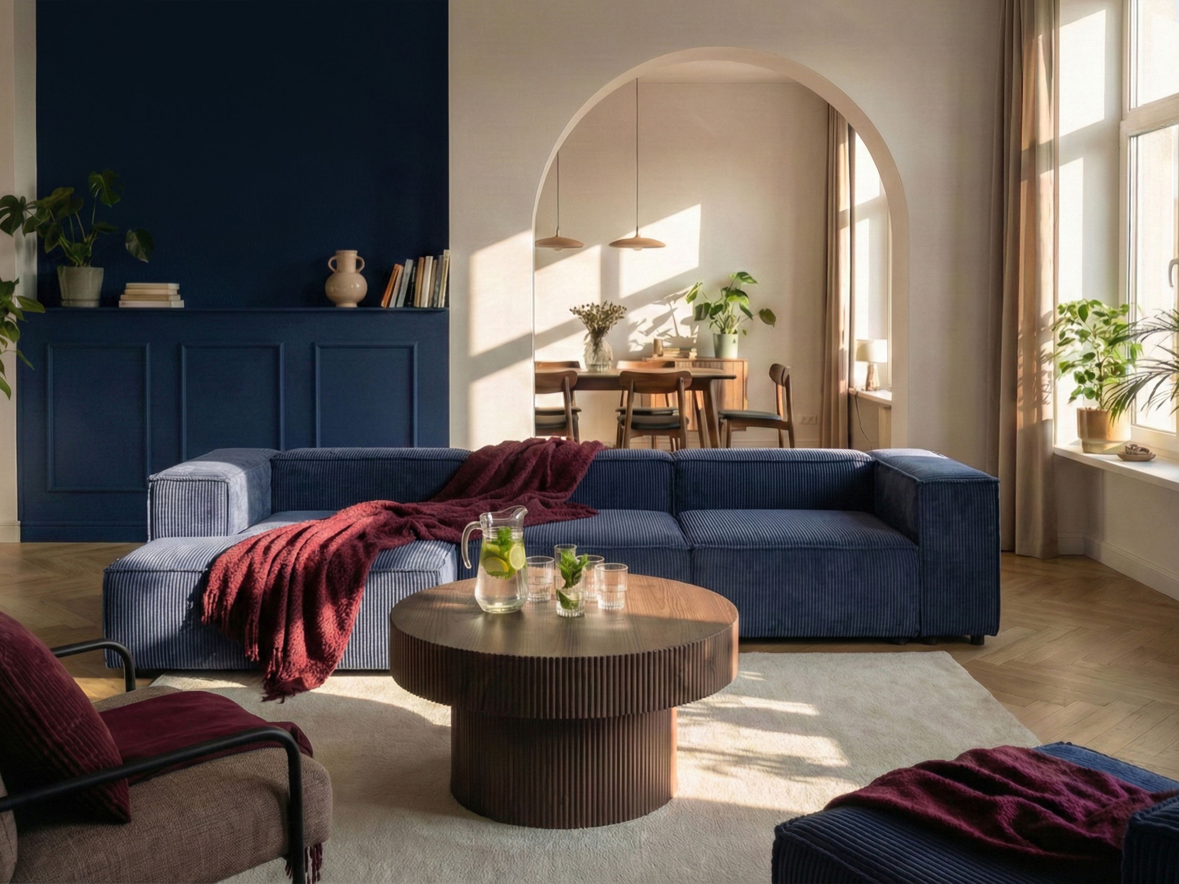 Modular Corner Sofa 4 Seater ARDAL Corduroy Dark Blue Right Hand
