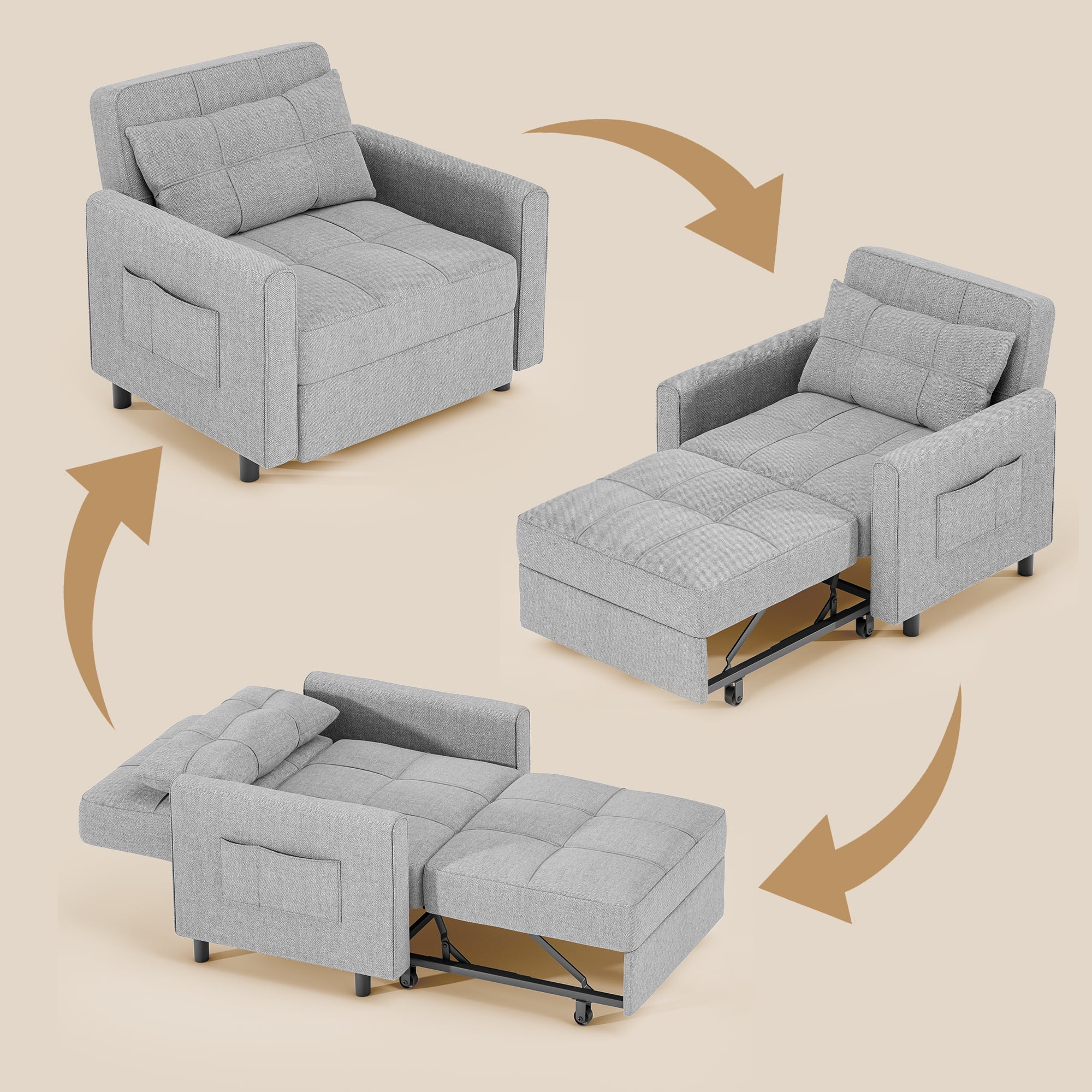 3 in 1 Convertible Sofa Bed Chair for Living Room , Aiho Sleeper Sofa Bed for Living Room, Dark Gray - Image 13