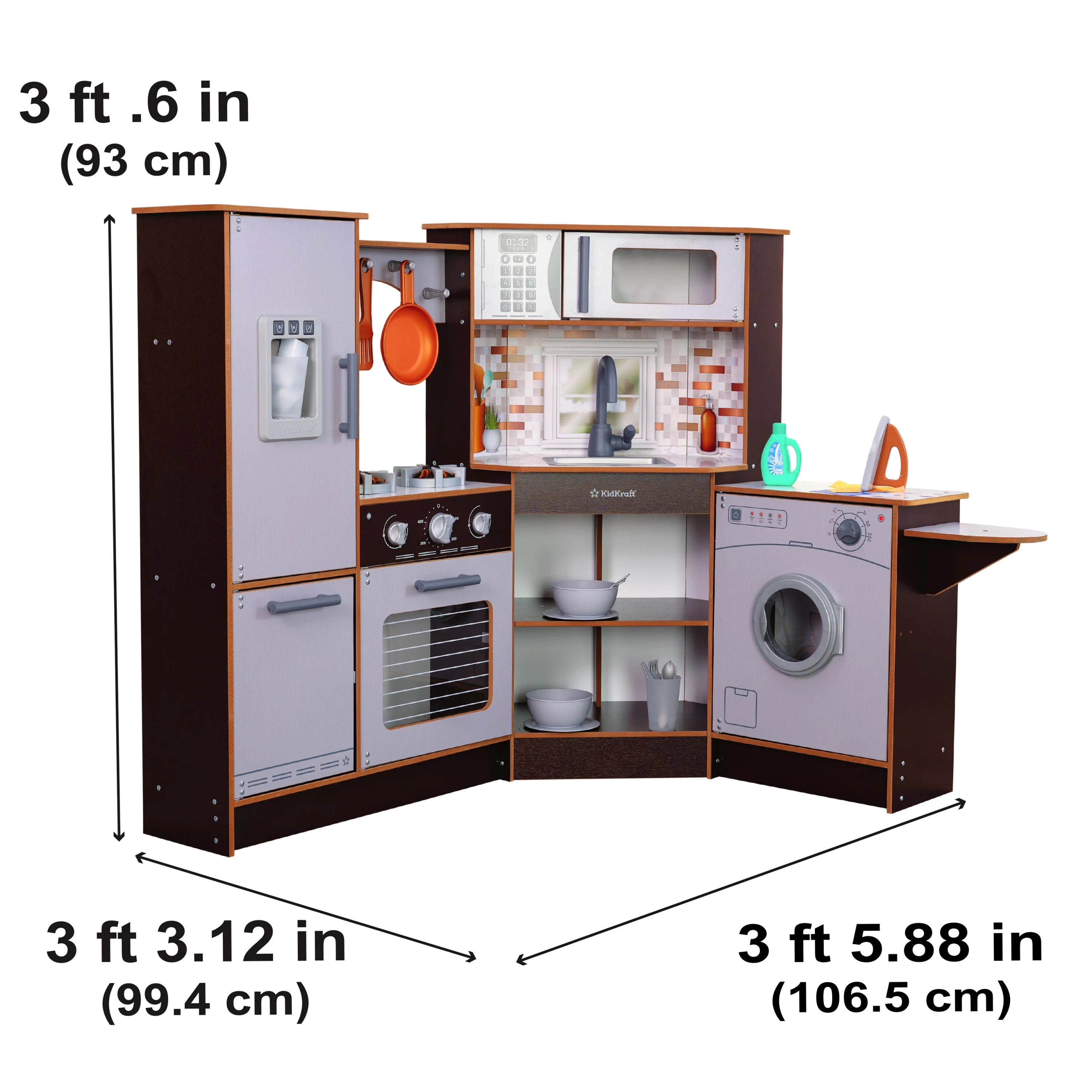 KidKraft Elegant Espresso Wooden Corner Play Kitchen with 19 Accessories, for Children 3+ - Image 10