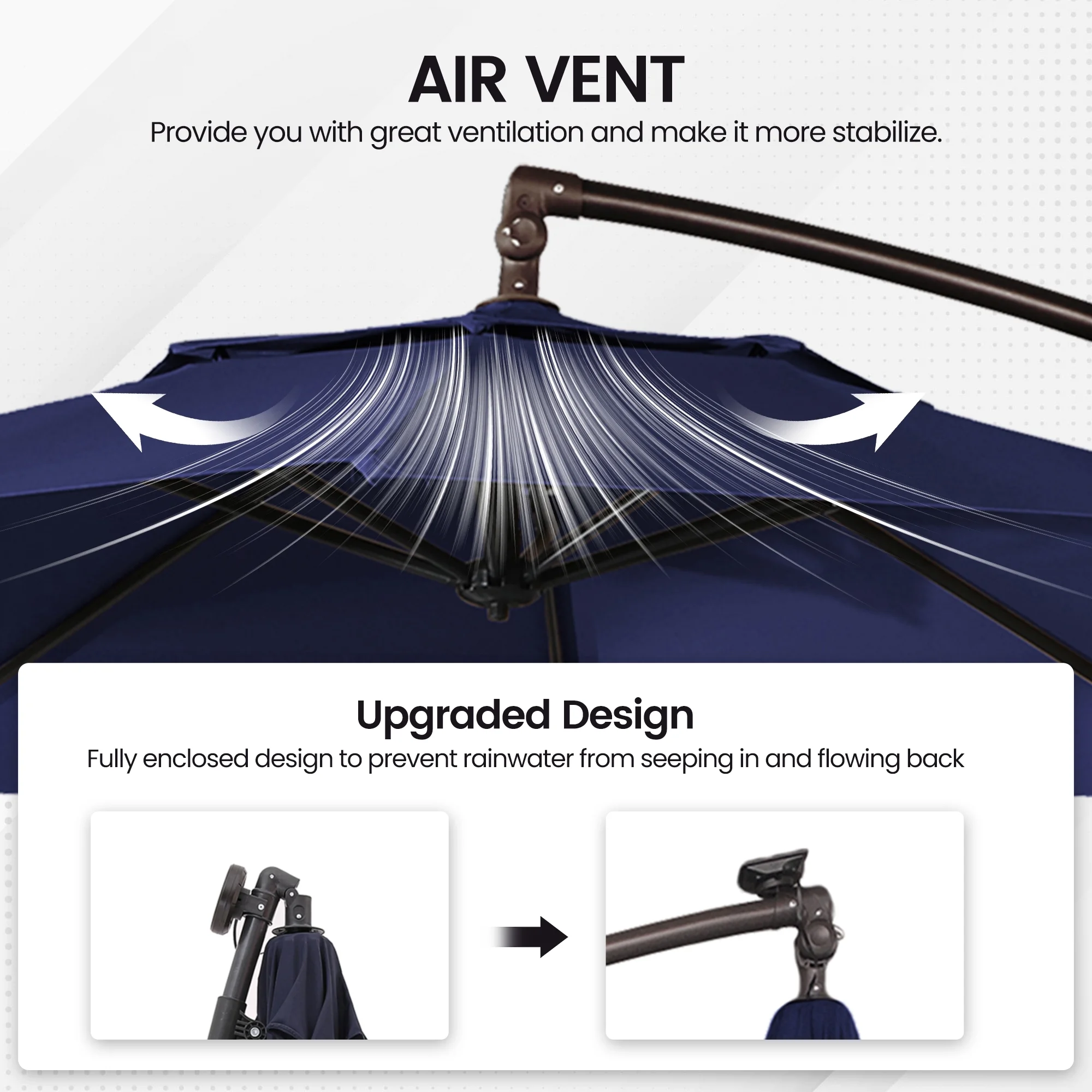 Mondawe 10ft Solar Lights Offset Cantilever Patio Umbrella - with Light, LED Lighted Offset Hanging Patio Outdoor Market Umbrella UPF50+ UV Protection with Crank,Navy Blue - Image 4