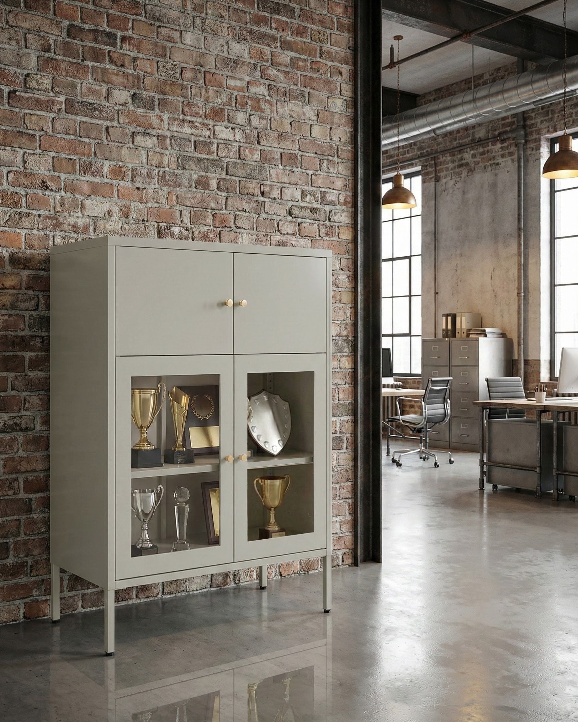 Glass Display Cabinet ESHOLT Metal 80 cm Light Beige