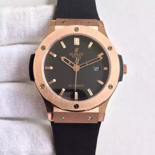 Replica Hublot Big Bang Classic Fusion RG Black Dial Rubber Strap RG Bezel Black A2824 - Top club