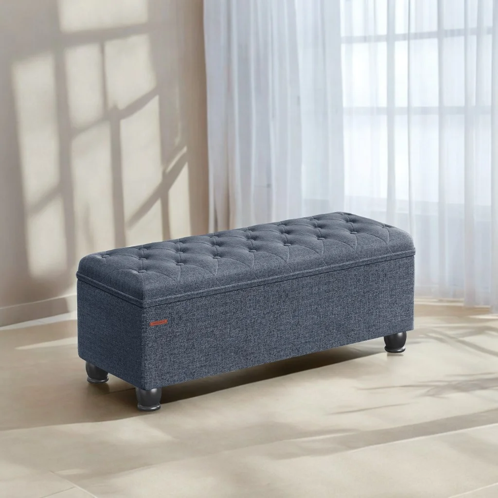 SONGMICS 46.5" Storage Ottoman Bench Storage Bench Bedroom Bench 330lb Load Capacity Solid Wood Legs Light Gray - Image 39