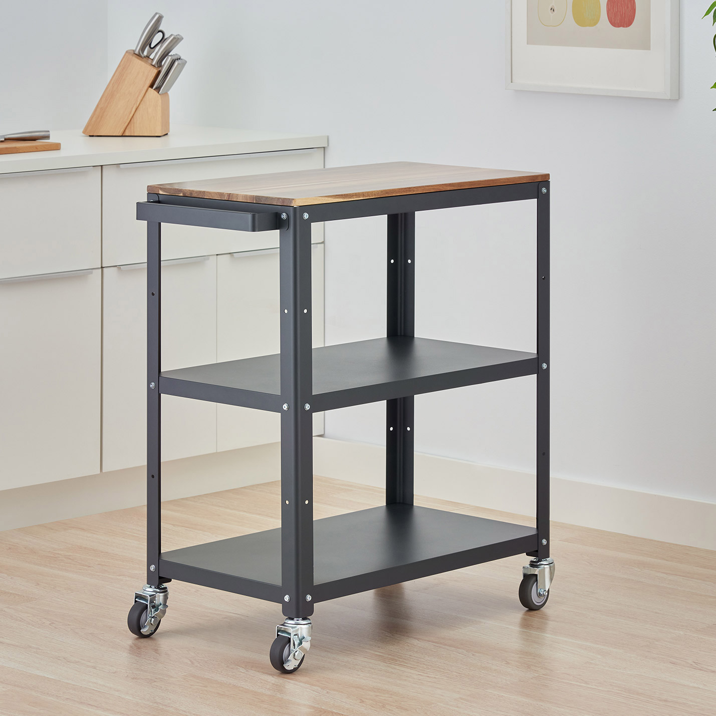 TRINITY 3-tier Metal Kitchen Cart with Acacia Top