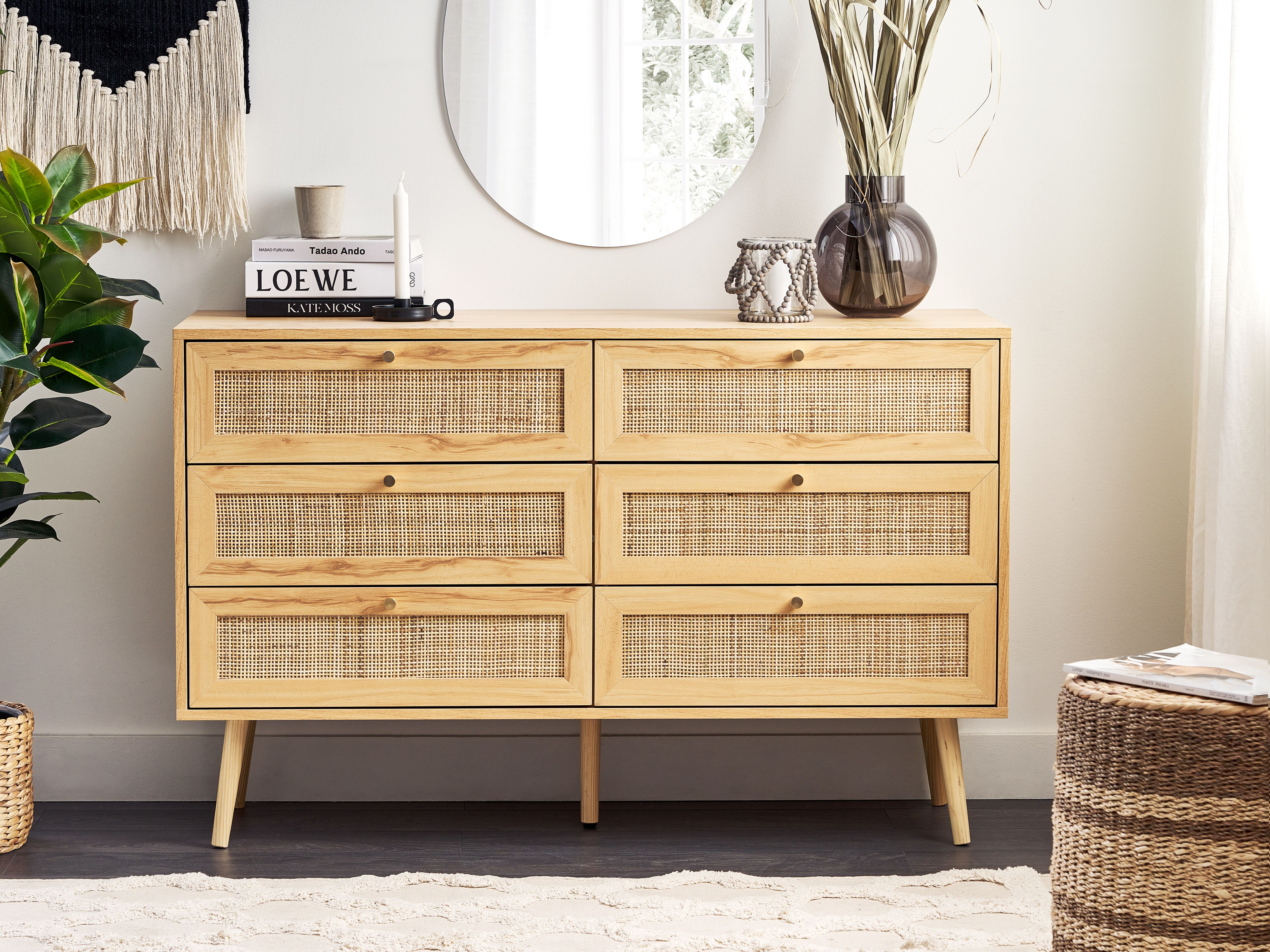 6 Drawer Chest PEROTE Rattan Light Brown