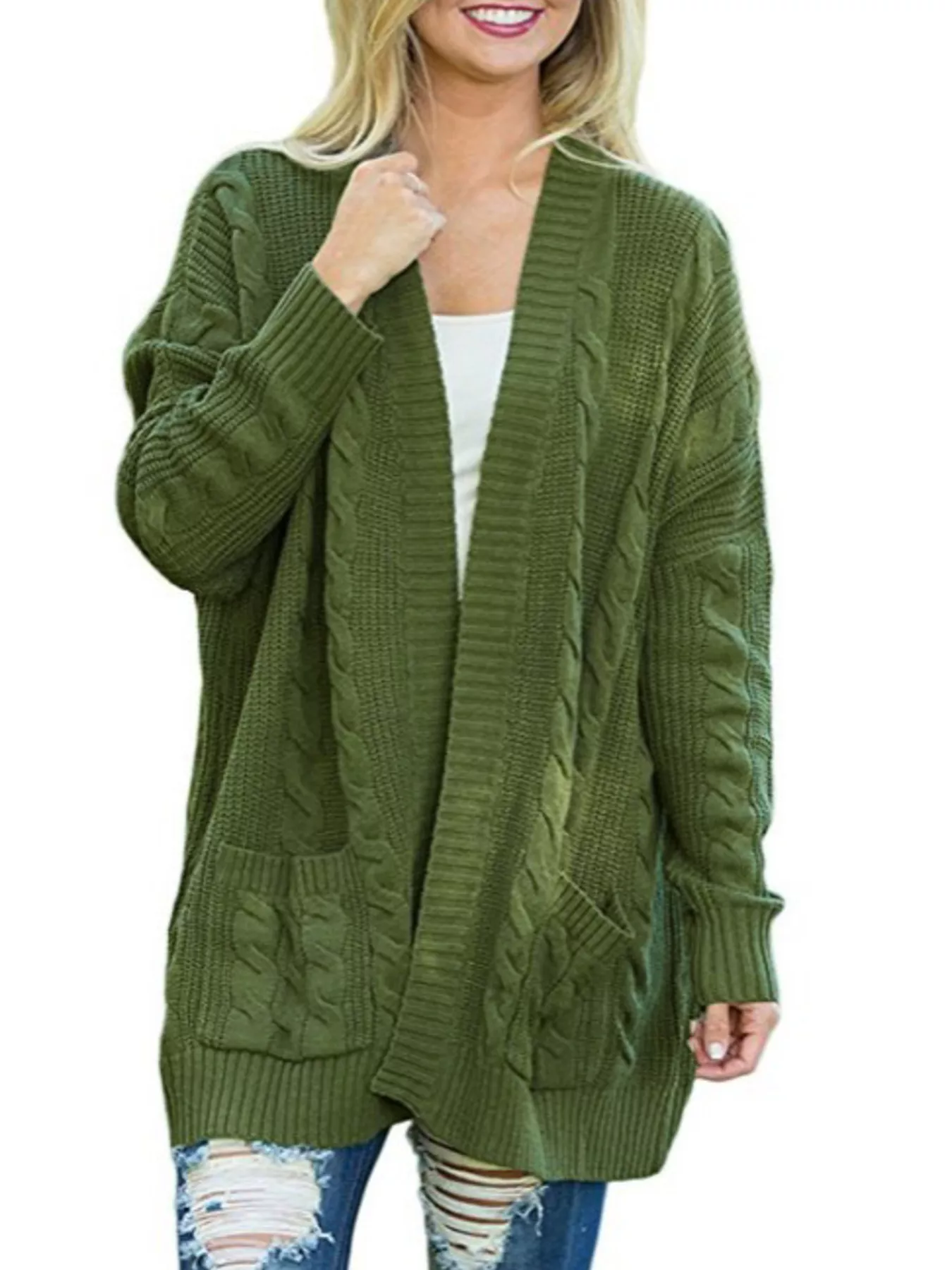Chunky Knit Long Sleeve Open Cardigan - ZKZOOK