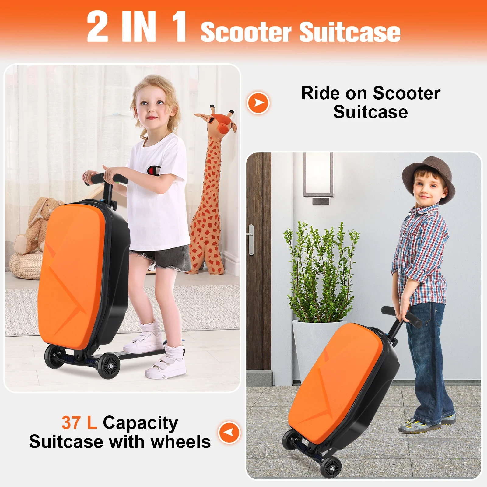 Advwin Scooter Luggage for Kids & Adults, Hardside Ride on Suitcase for Kids Ages 4-15 Multifunctional Lightweight Foldable Carry on Luggage with Wheels Ride on for Children Teenagers, Pink - Image 34
