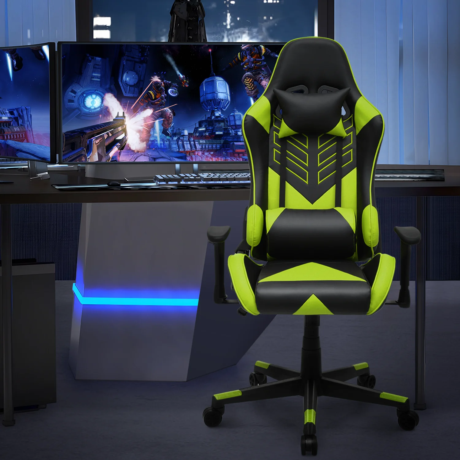Magshion Ergonomic Gaming Chair, Comfortable Gaming Chair, Computer Chair Leather Desk Chair Adjustable Swivel Gaming Office Chair, Blue - Image 19