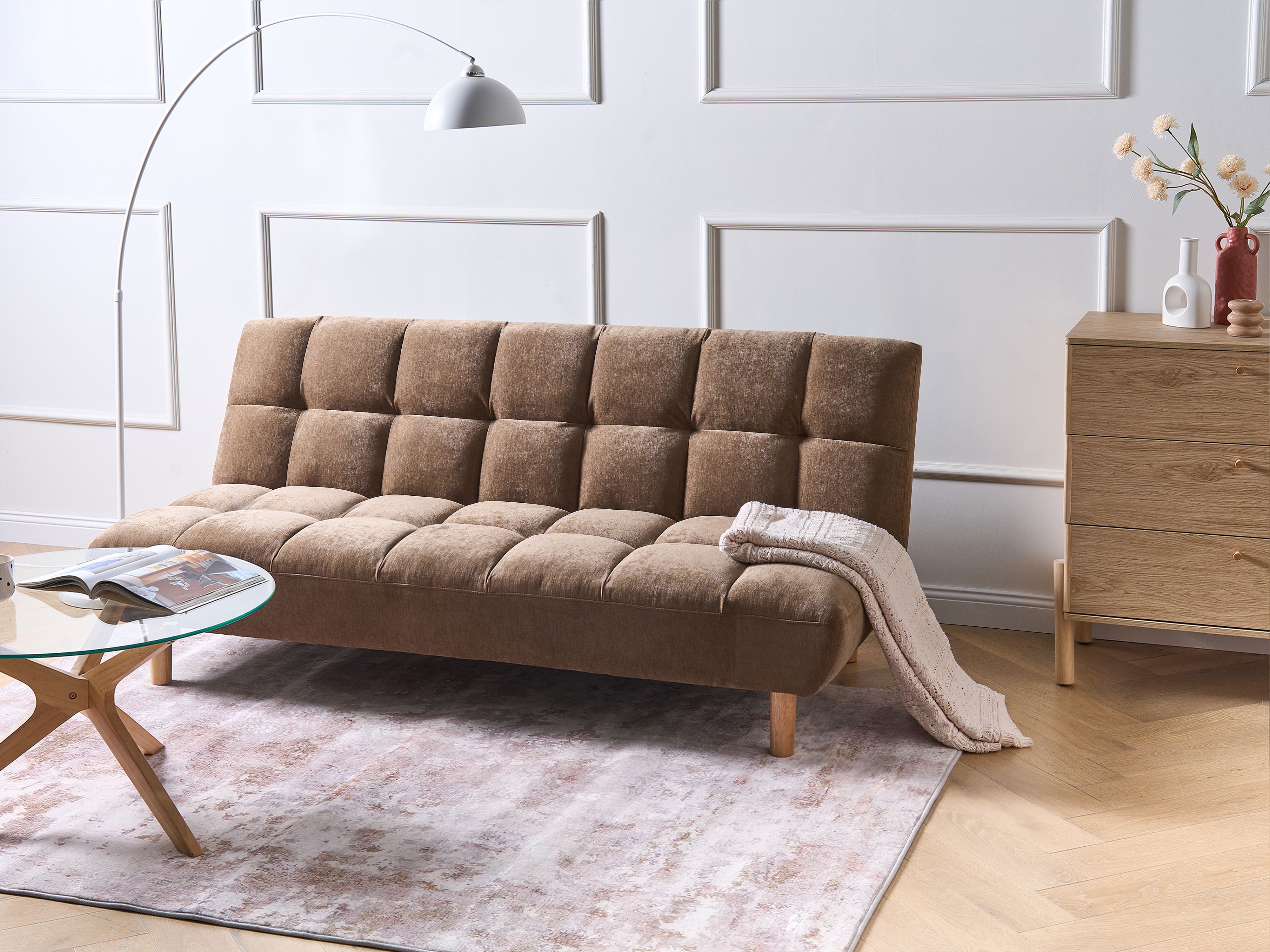 Sofa Bed 2 Seater RISOR Fabric Brown