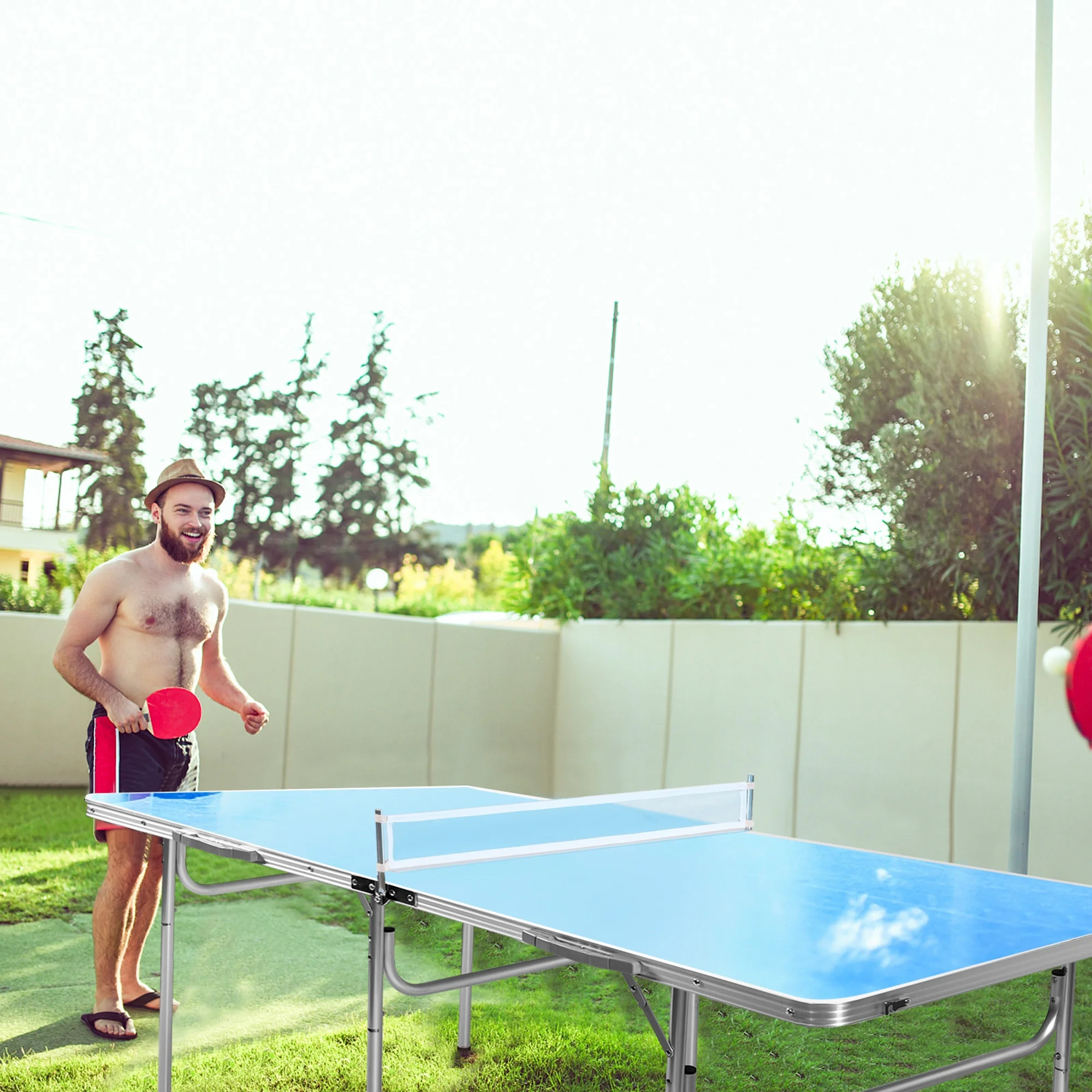 Gymax Folding Table Tennis Table Portable Ping Pong Table w/ 2 Paddles & 2 Balls - Image 3