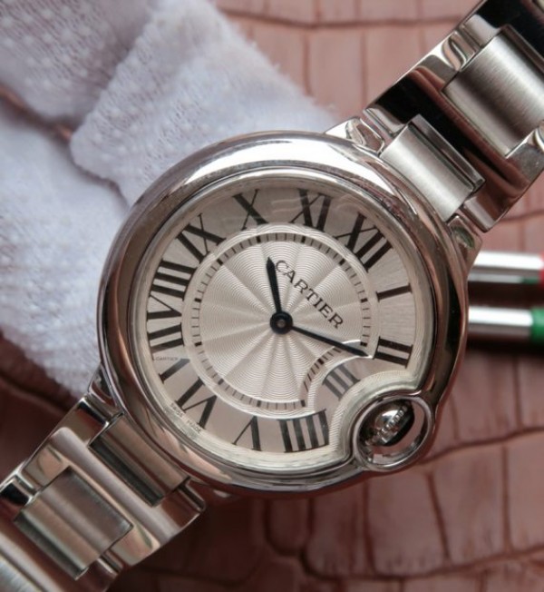 Replica Cartier V6F Ballon Bleu 33mm White Dial SS Bracelet Ronda Quartz - Elite Watch Atelier