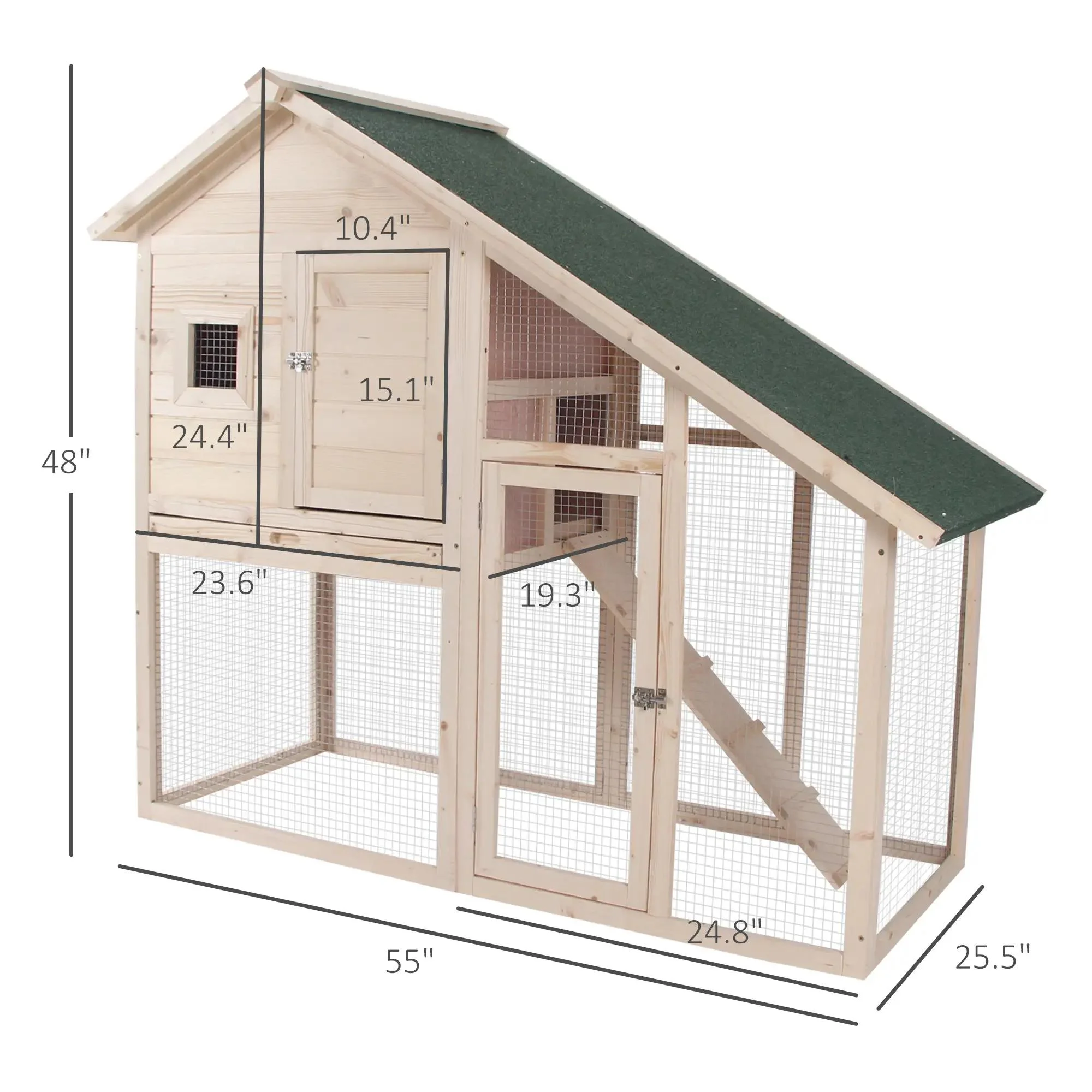 Pefilos 55" 2 Story Rabbit Hutch with Ramp, Tray, Wood Bunny Cage Poultry Chicken Coops, Beige - Image 4