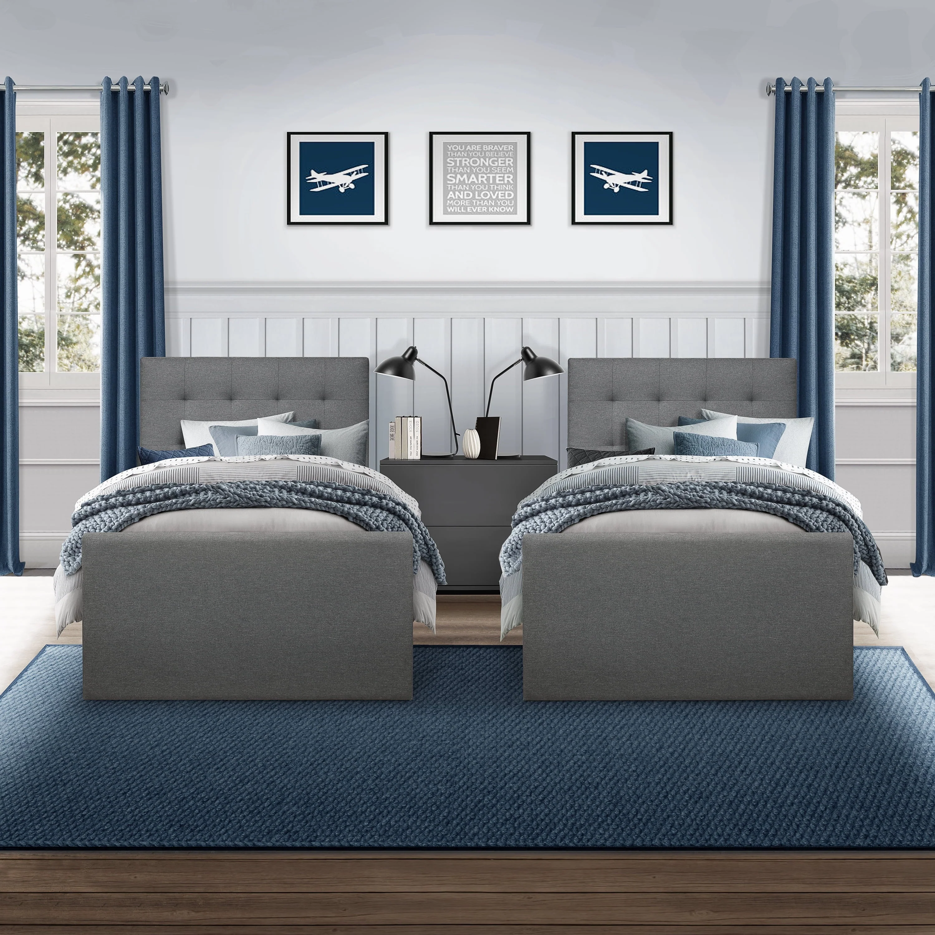 Emory Upholstered Twin Platform Bed with 2 Storage Drawers, Gray, by Hillsdale Living Essentials - Image 9