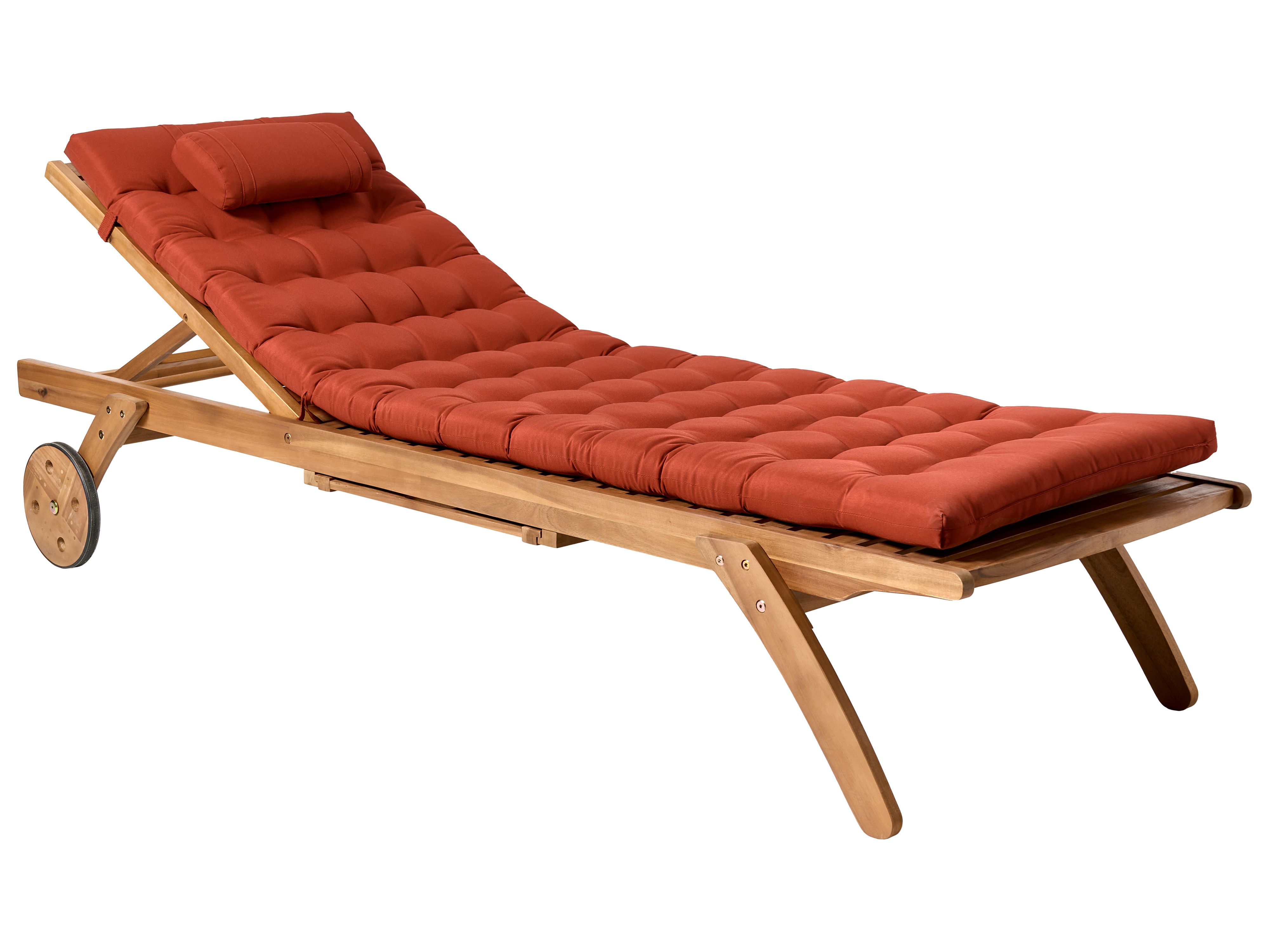 Sun Lounger with Cushion CESANA PREMIUM Acacia Wood Red