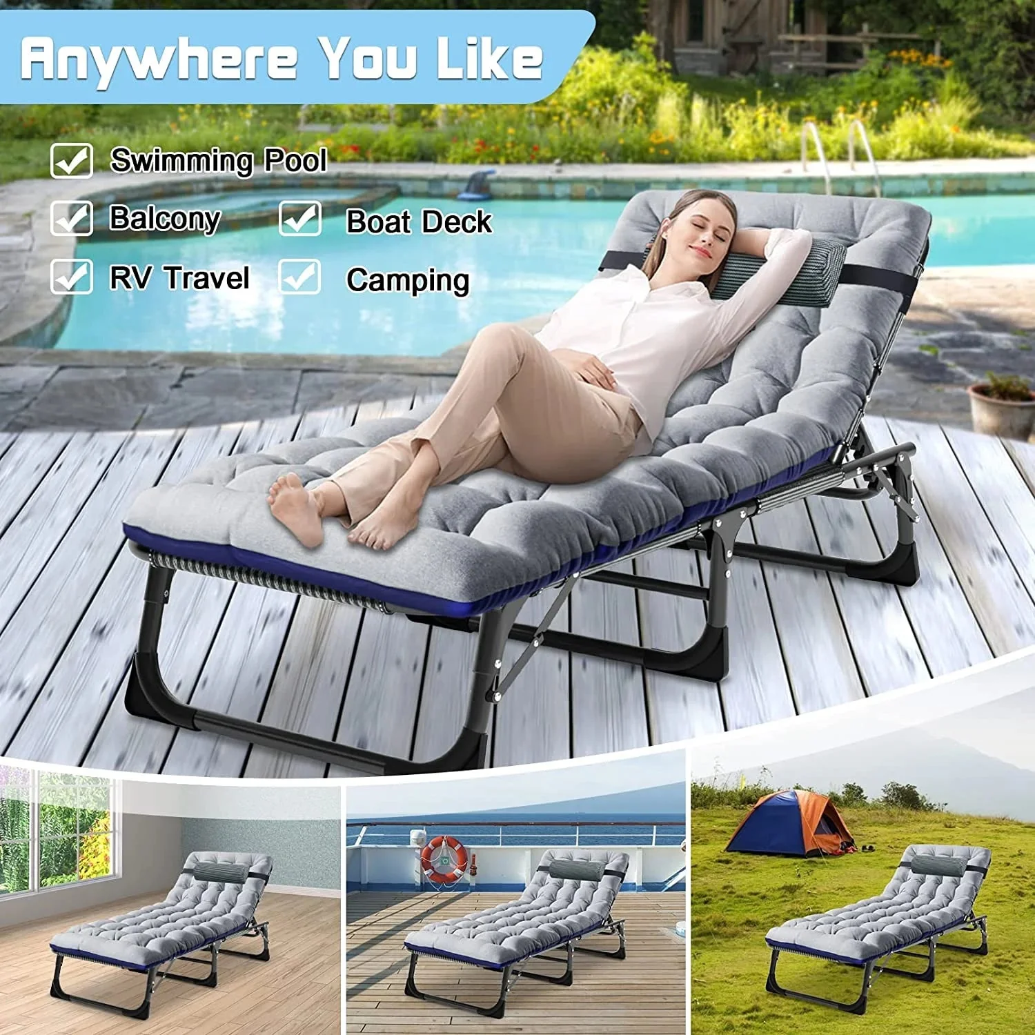 Slsy 5-Position Adjustable Folding Lounge Chair And Cot - 75.2" x 25.6" x 11.8" - Image 126 Slsy 5-Position Adjustable Folding Lounge Chair And Cot - 75.2" x 25.6" x 11.8" - Image 126
