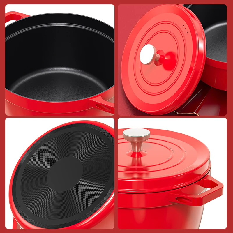 24cm Round Casserole Pot with Lid, Red