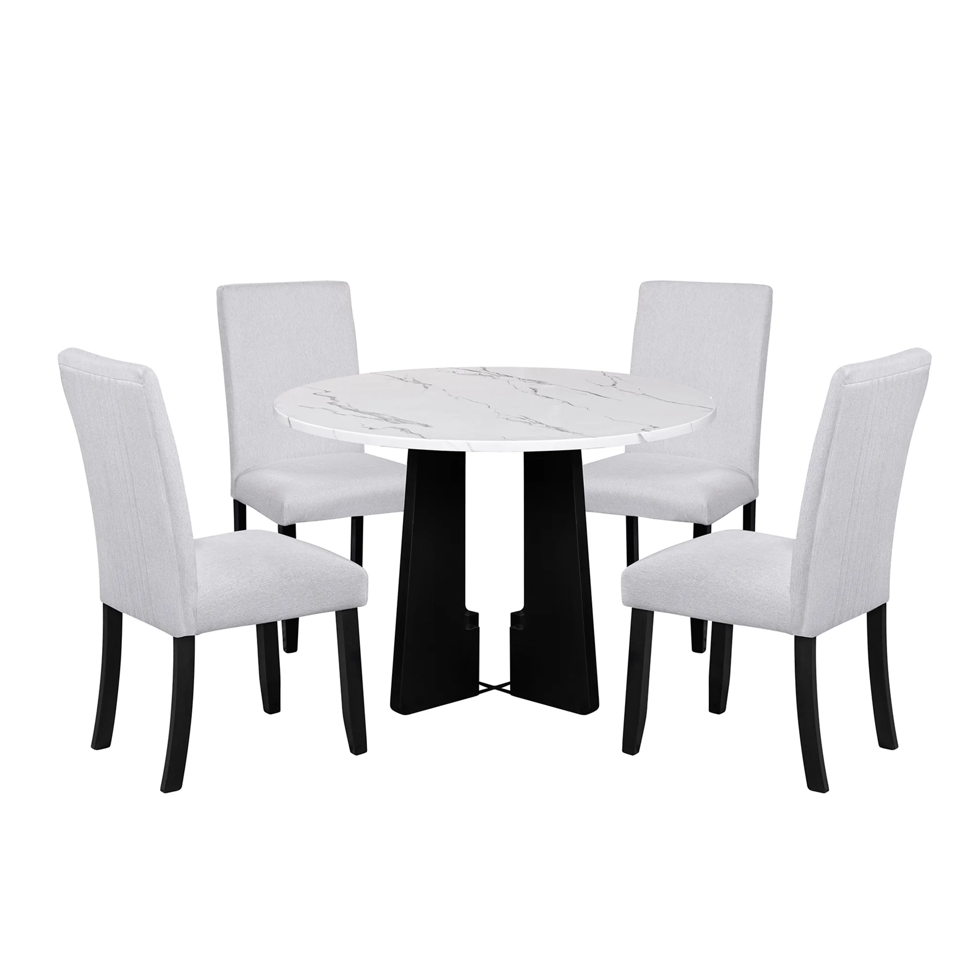 EUROCO 5-Piece Round Dining Table Set for 4, 43.3'' Kitchen Room Table with 4 Upholstered Chairs and Solid Wood Frame,Kitchen Table Set for Home Living Dining Room, Grey & Black - Image 11