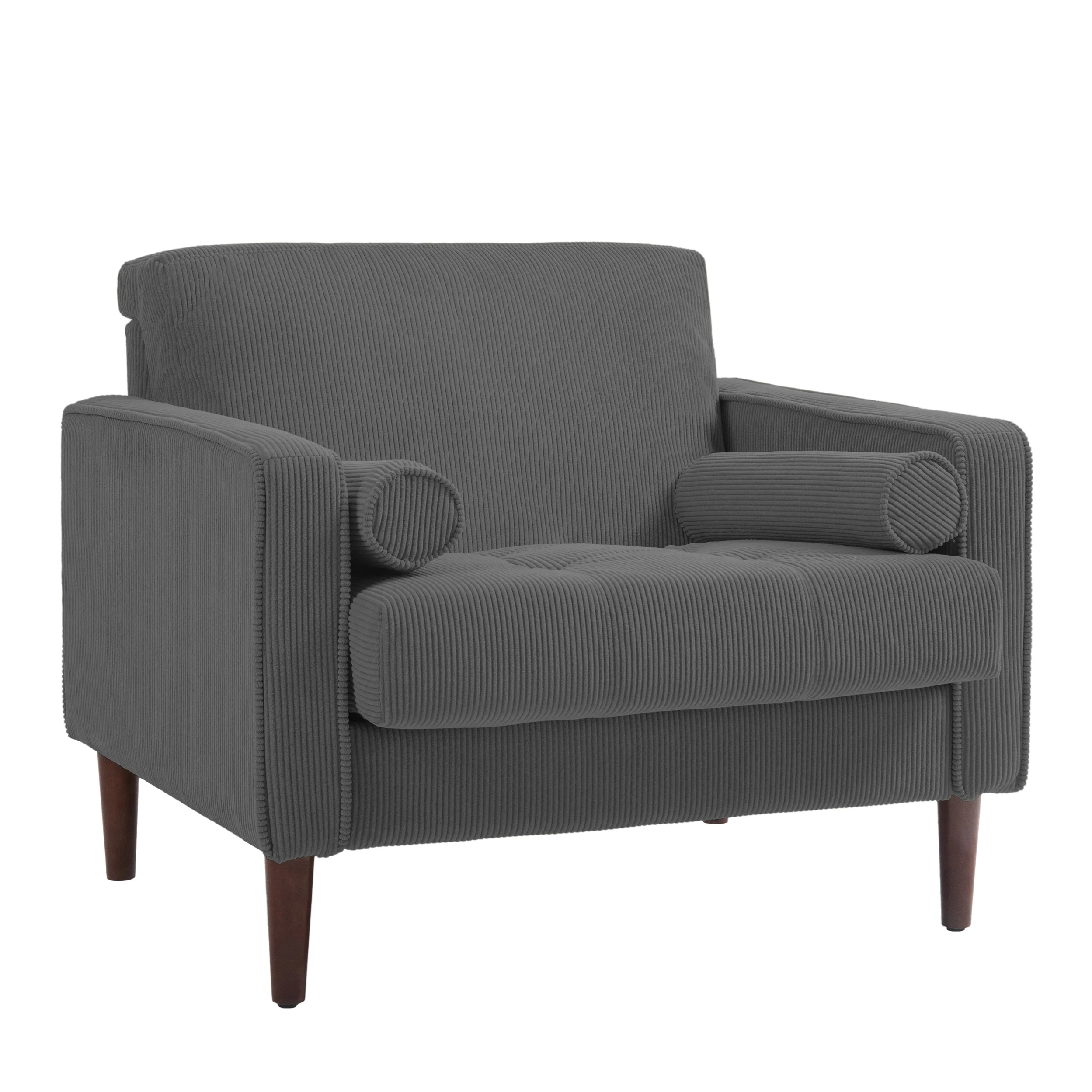 UIXE Corduroy Accent Chair Modern Upholstered Arm Chairs Comfy Reading Armchair with Pillow Armrest Tufted Living Room Single Sofa Lounge Seat, Yellow - Image 15
