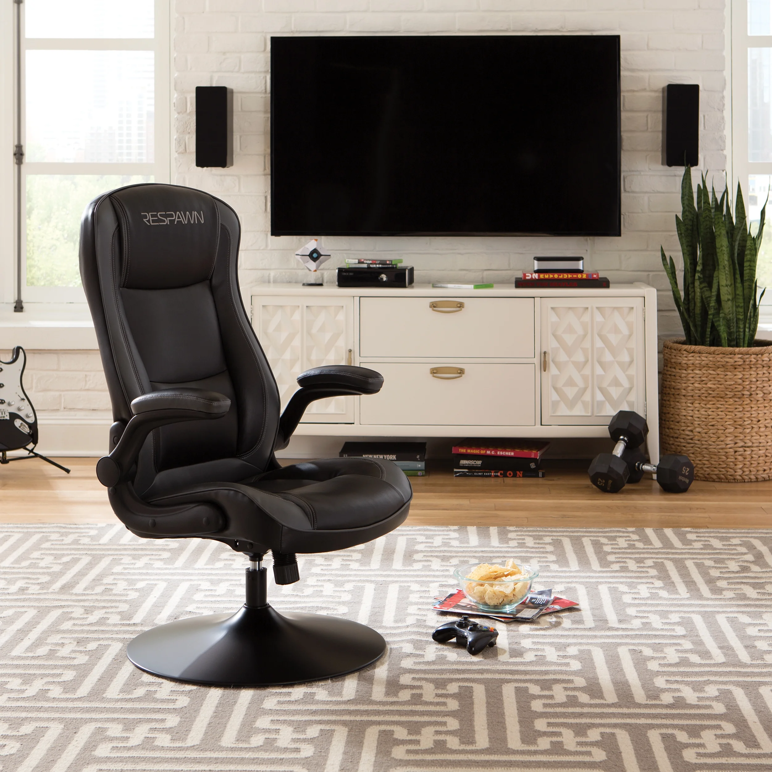 RESPAWN 800 Swivel Rocker Gaming Chair - Ergonomic Floor Gaming Seat with Lumbar Support, Flip Up Armrest, High Back, Pedestal Base, Comfortable No Wheels Console Video Game Rocker Chair - Red - Image 63