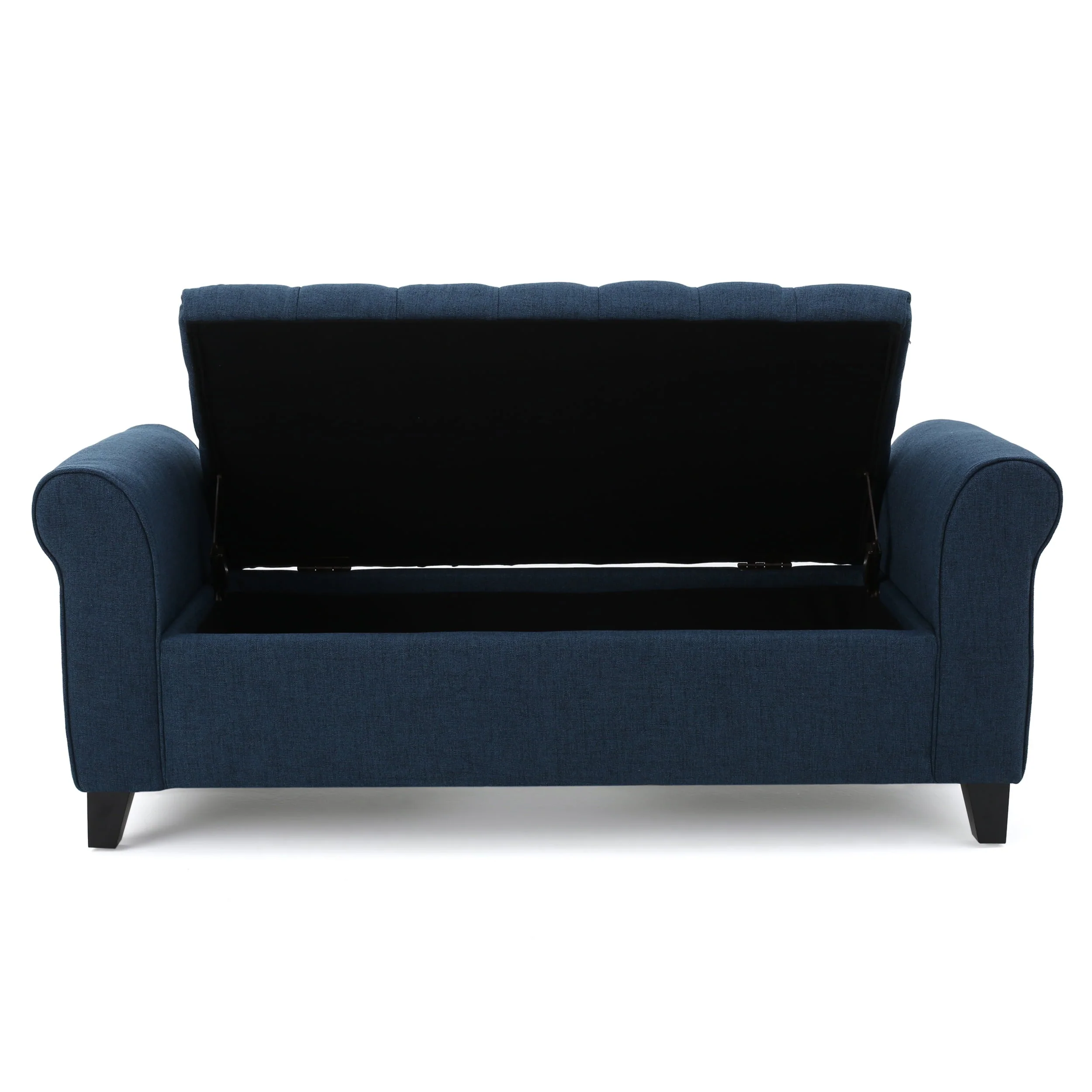 Noble House Amanda Dark Blue Fabric Armed Storage Bench - Image 2