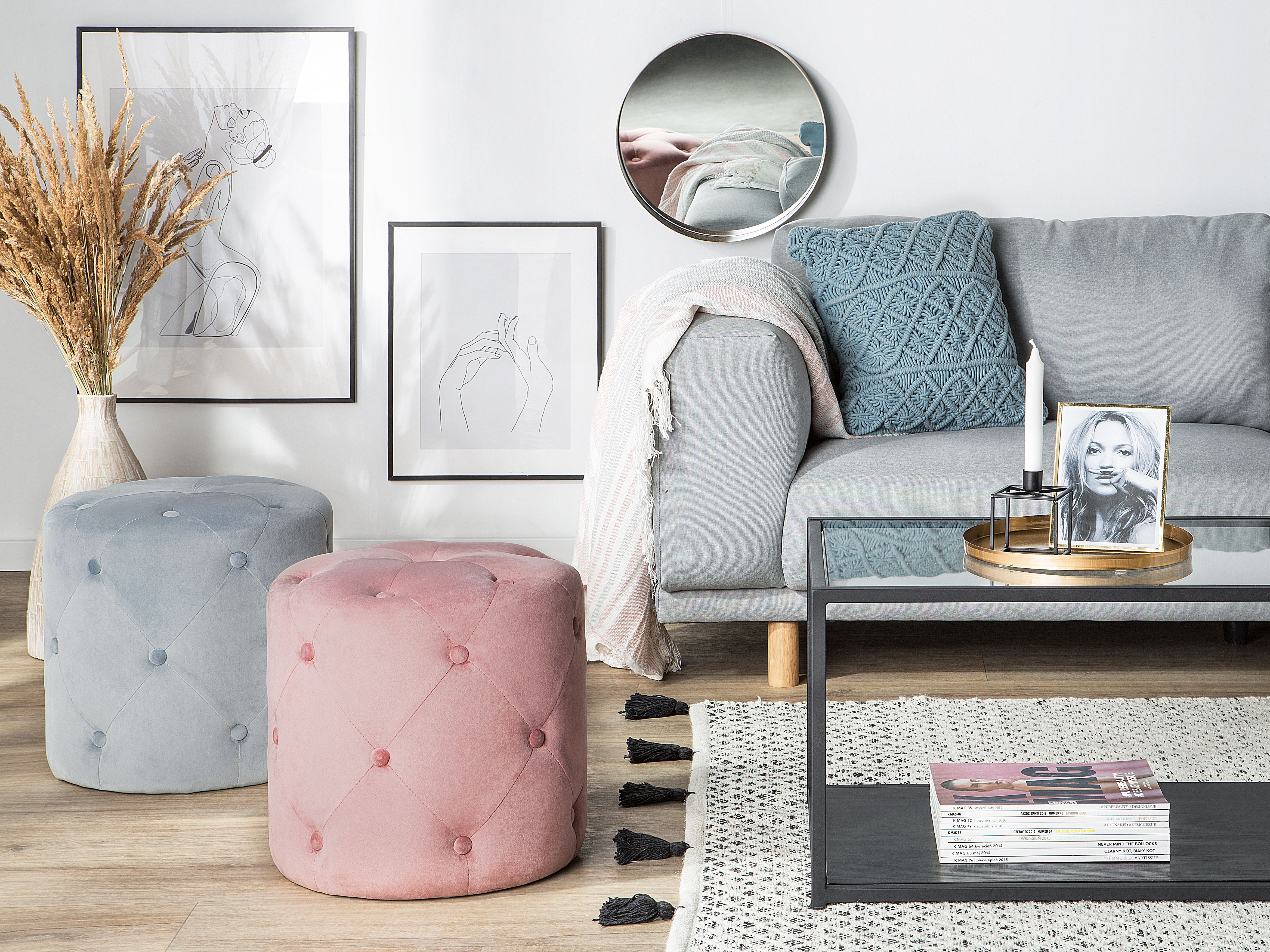 Pouffe COROLLA Velvet Light Grey
